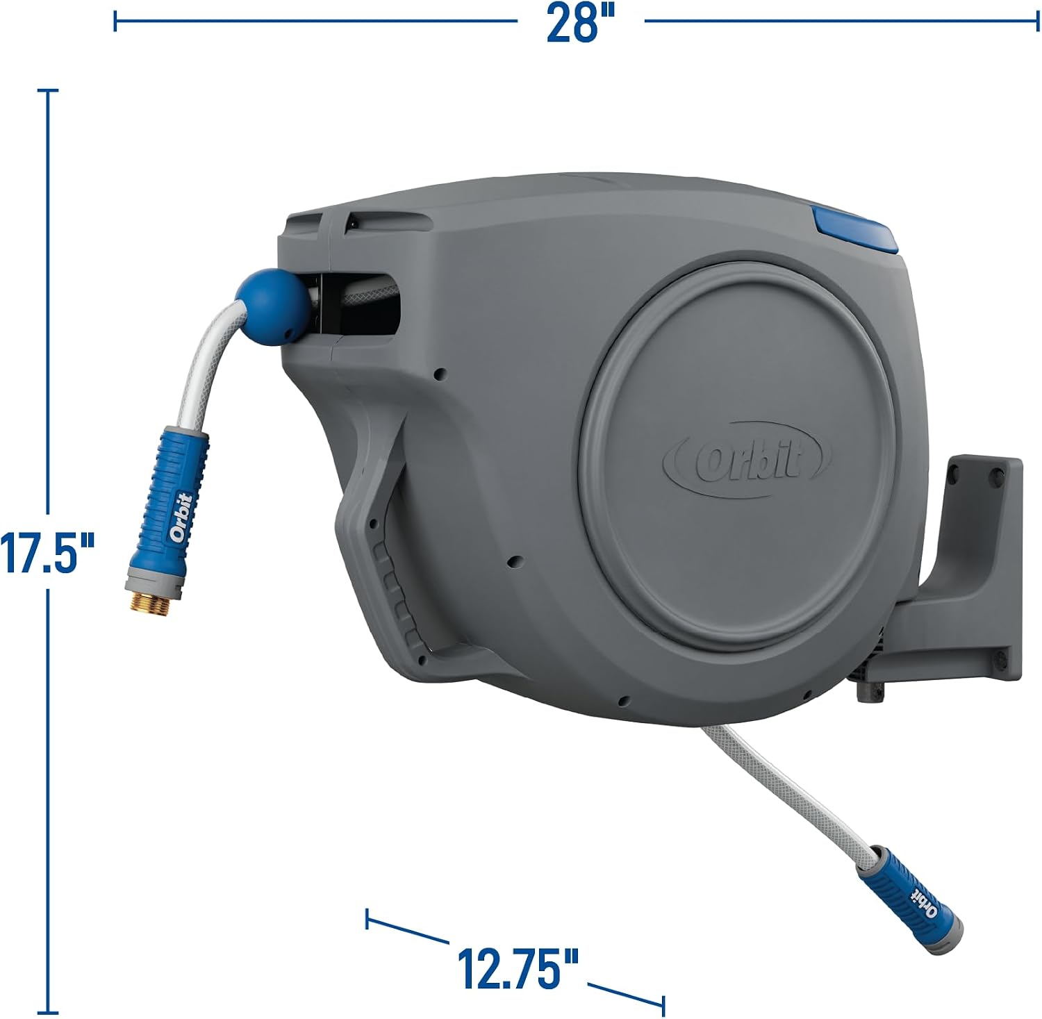Orbit Auto-Retractable Garden Hose Reel. Wall Mount. 100ft x 5/8in - 28263 | Heavy-Duty 180 Degree Swivel Mount Hose Reel with 500 PSI Burst Strength for Easy Auto-Retractable Storage