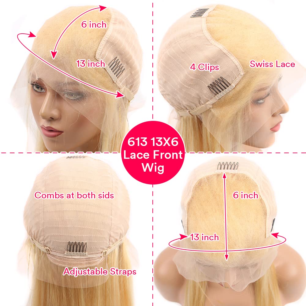 Yifute 613 Lace Front Wig Human Hair 13x6 Blonde Lace Front Wigs for Women 150% Density 10A 613 Transparent Lace Straight HD Frontal Wig Pre Plucked With Baby Hair (24Inch)