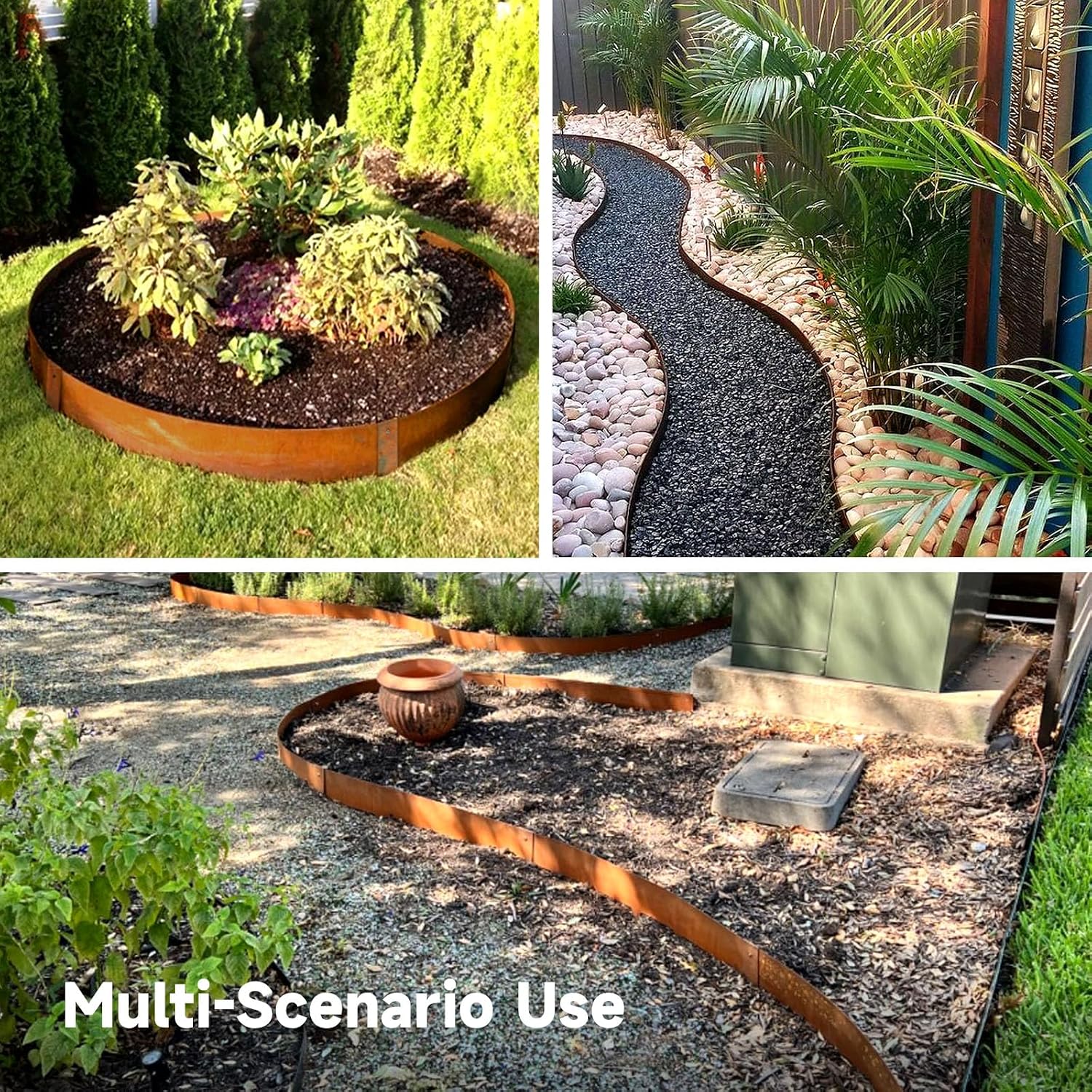 Corten Steel Landscape Edging 10 Inch Metal Garden Edging Pre-Rusted 6-Pack | 20Ft Total Heavy Duty Metal Landscape Edging. No Dig. Bendable for Curved Borders. 6 Clips for Yard. Pathway. Backyard