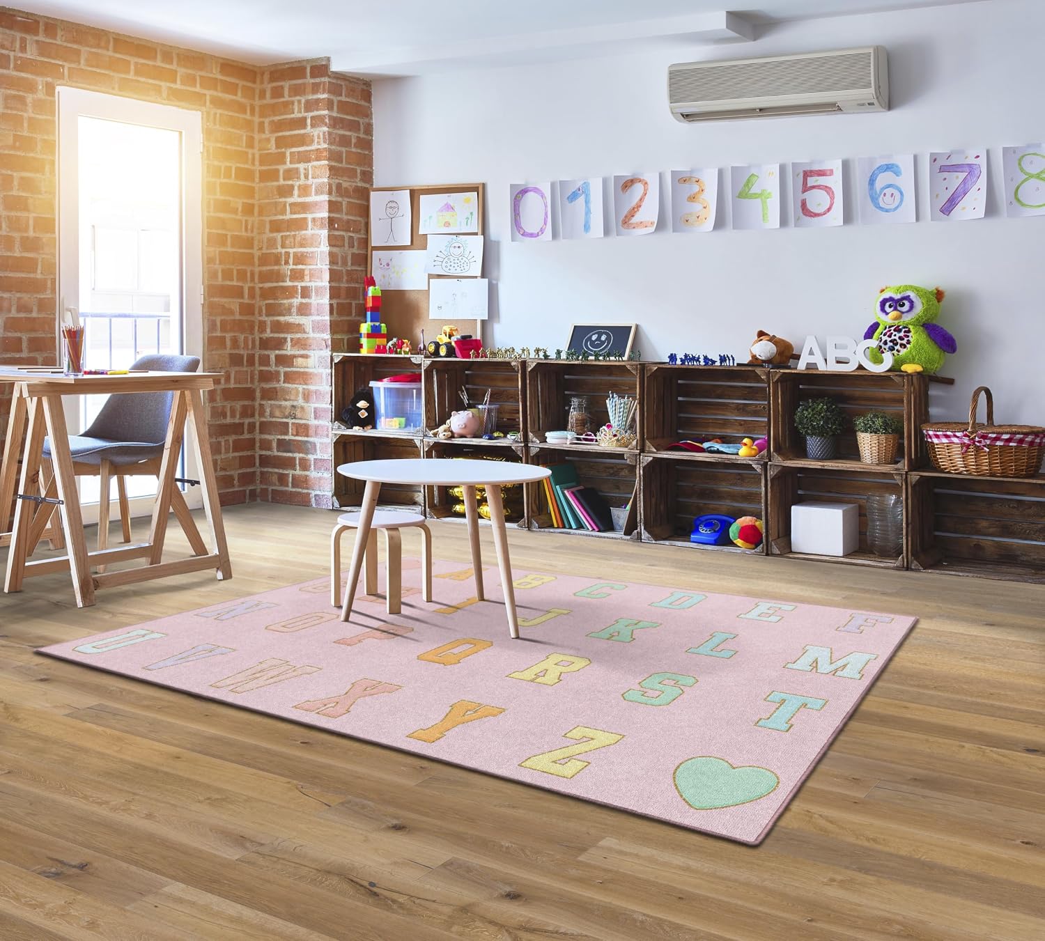 Flagship Carpets Pink Pastel Alphabet Criss-Cross Applesauce Educational Area Rug for Kids Room Seating Décor. Children's Classroom. Play Carpet for Teaching and Playroom. 5' x 7'6