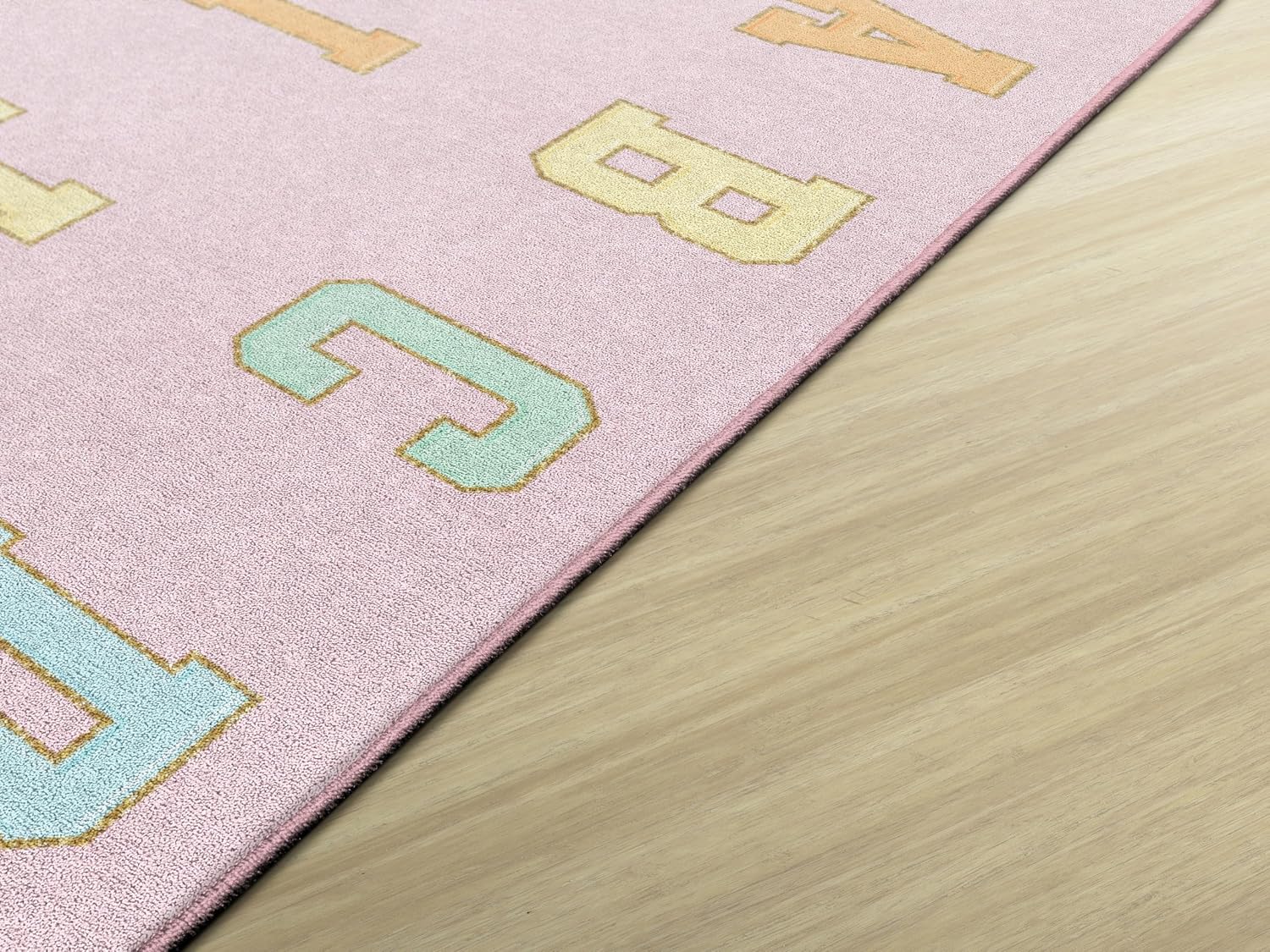 Flagship Carpets Pink Pastel Alphabet Criss-Cross Applesauce Educational Area Rug for Kids Room Seating Décor. Children's Classroom. Play Carpet for Teaching and Playroom. 5' x 7'6