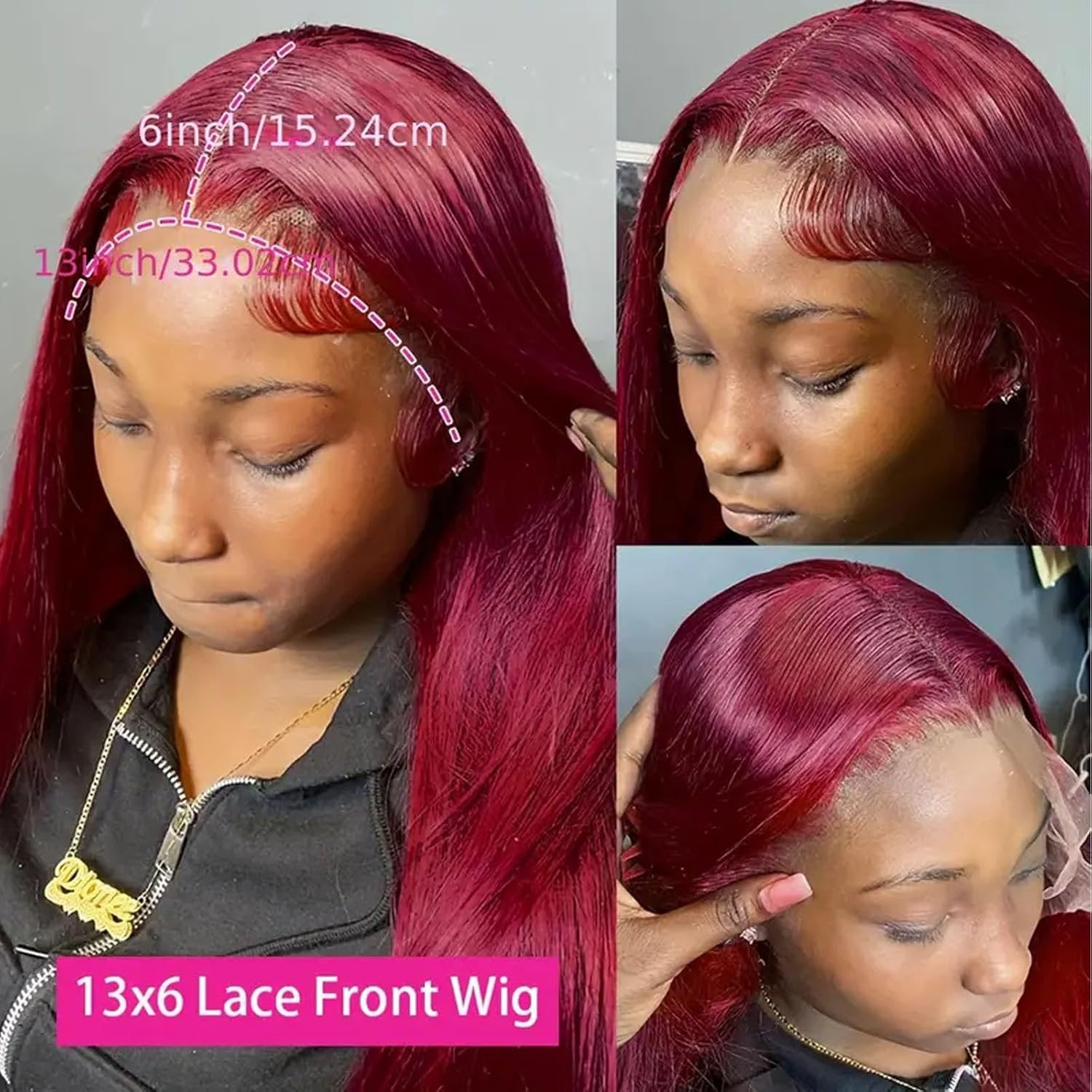 Burgundy Wig Human Hair 13x6 HD Lace Front Straight Wig 180 Density 28inch | 100% Human Hair with Natural Pre-Plucked Hairline .HD Transparent Lace Deep Parting Space. No Shedding. Soft Silky Straight