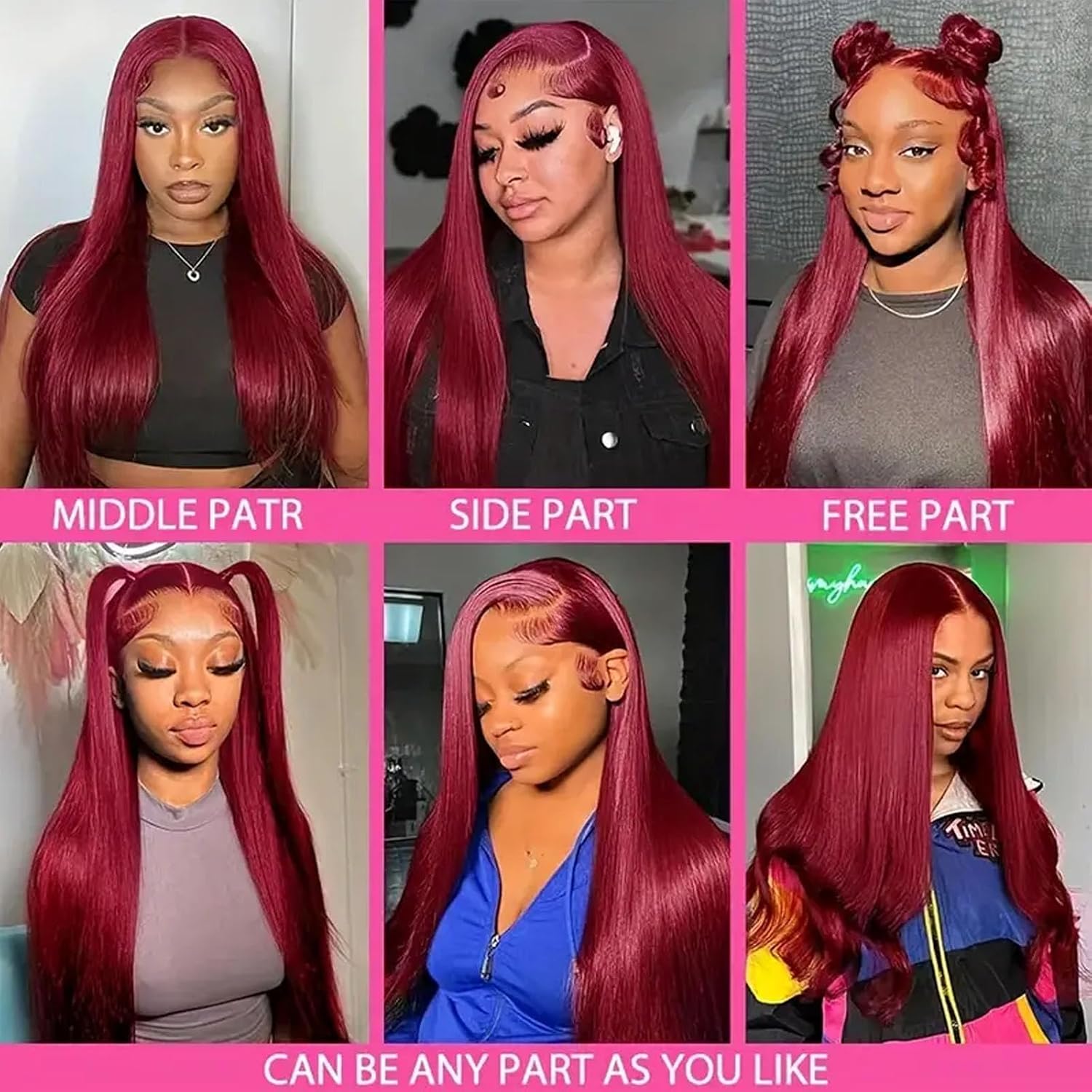Burgundy Wig Human Hair 13x6 HD Lace Front Straight Wig 180 Density 28inch | 100% Human Hair with Natural Pre-Plucked Hairline .HD Transparent Lace Deep Parting Space. No Shedding. Soft Silky Straight