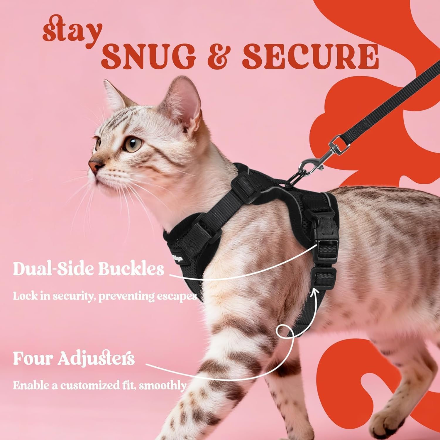 rabbitgoo Cat Harness and Leash Set. Escape Proof Vest. Black | Soft Breathable Mesh. Easy Adjustable Fit. Snap Buckles. Sturdy Clip. Reflective Strips. for Small & Average Cats Walks. Xs