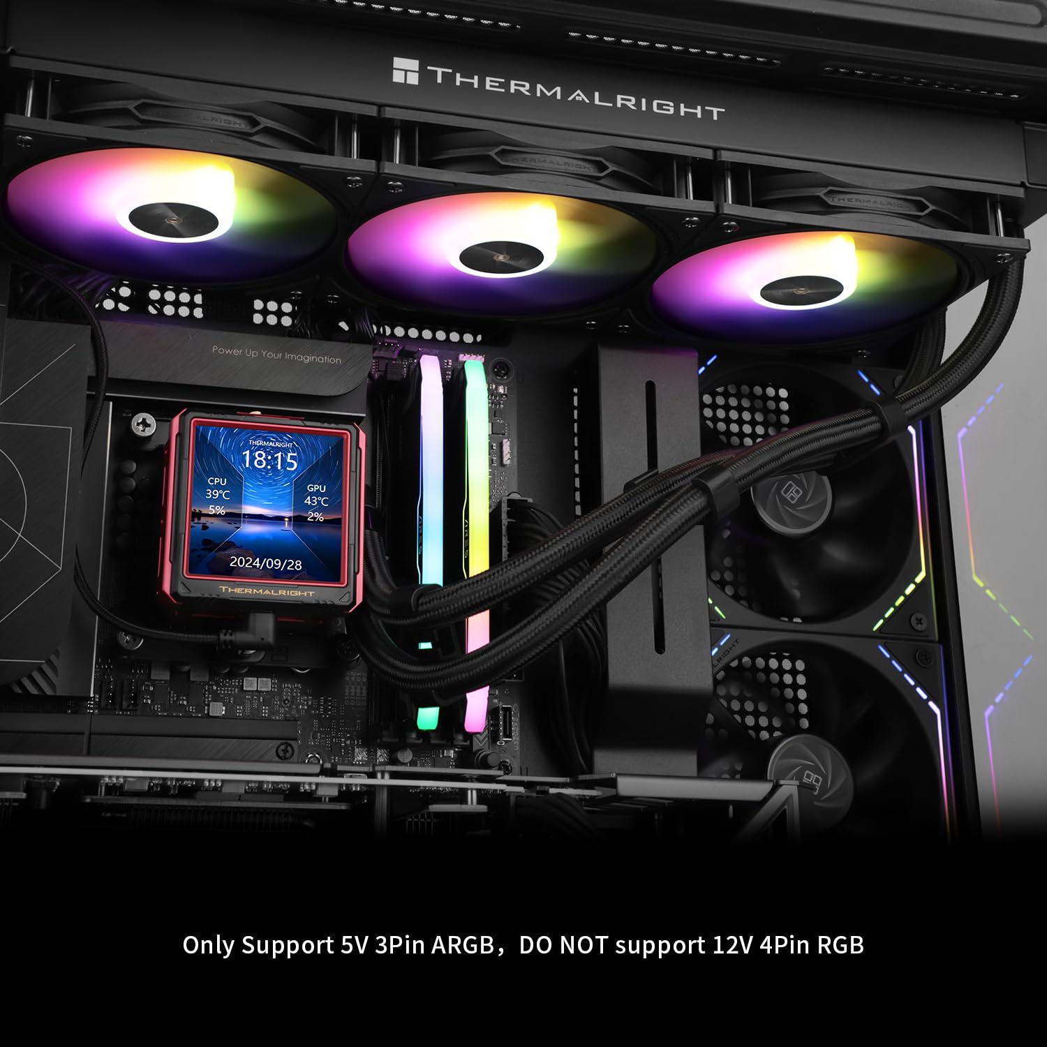 Thermalright FW 360 Ultra ARGB Black 360mm AIO CPU Liquid Cooler | IPS LCD Screen with 480x480 Resolution.for AM5/Intel LGA1851/1700.2.88inch Magnet-Absorbent LCD Screen for Images-Black