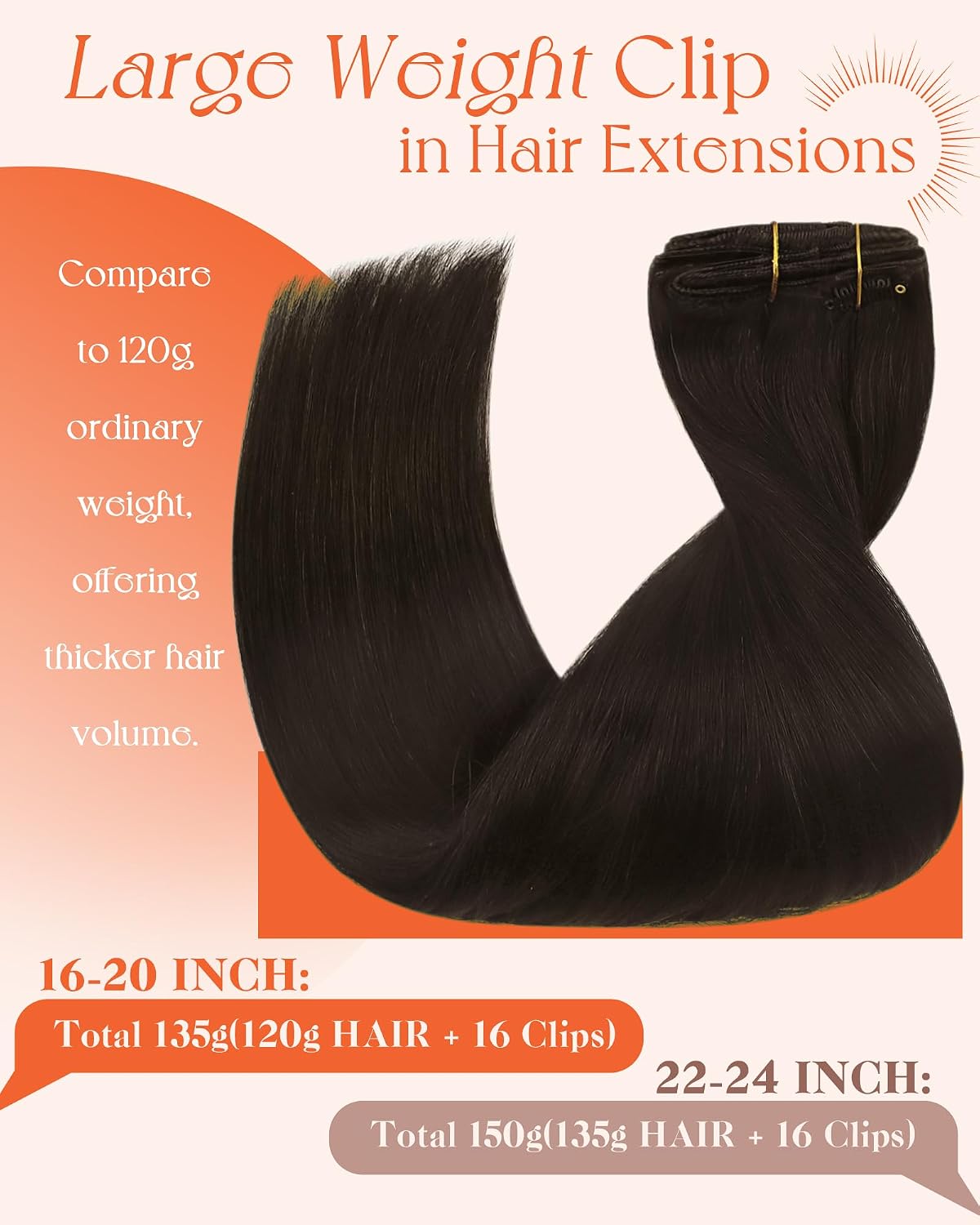 Sunny Hair Clip in Hair Extensions Real Human Hair Dark Brown 24inch 150g | Remy Hair Extensions Clip in Human Hair Brown Create Natural Long Hair with Fuller Ends and Volume Boost Seekers