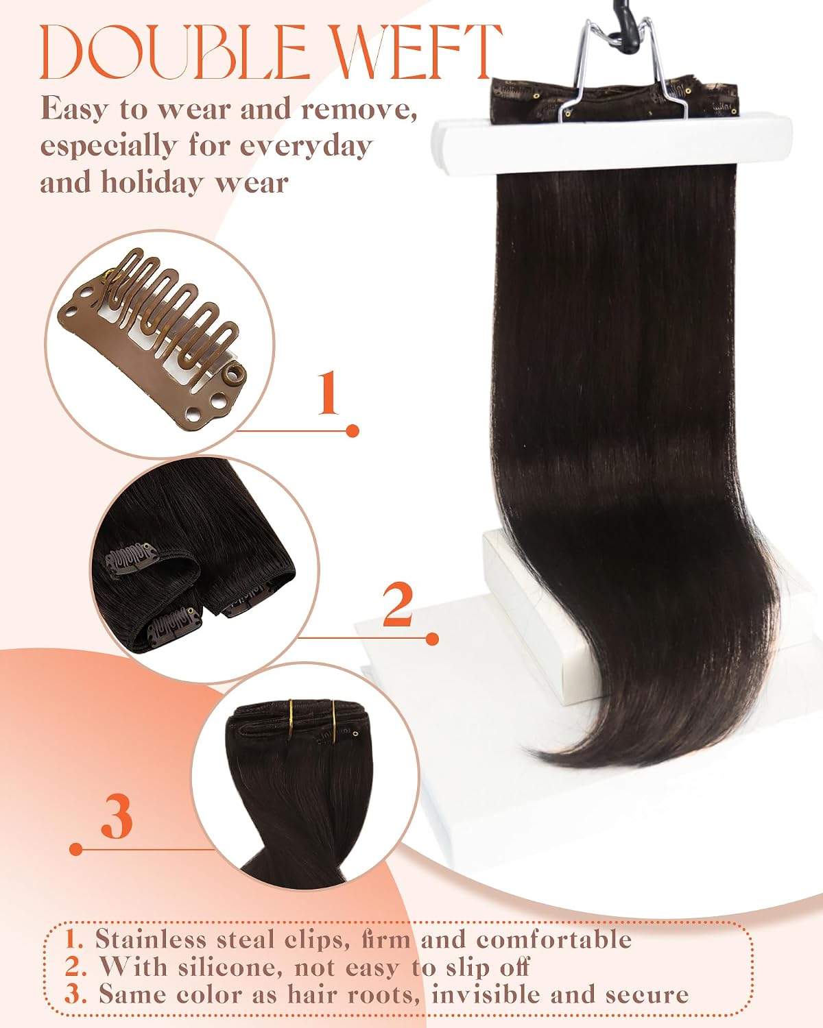 Sunny Hair Clip in Hair Extensions Real Human Hair Dark Brown 24inch 150g | Remy Hair Extensions Clip in Human Hair Brown Create Natural Long Hair with Fuller Ends and Volume Boost Seekers