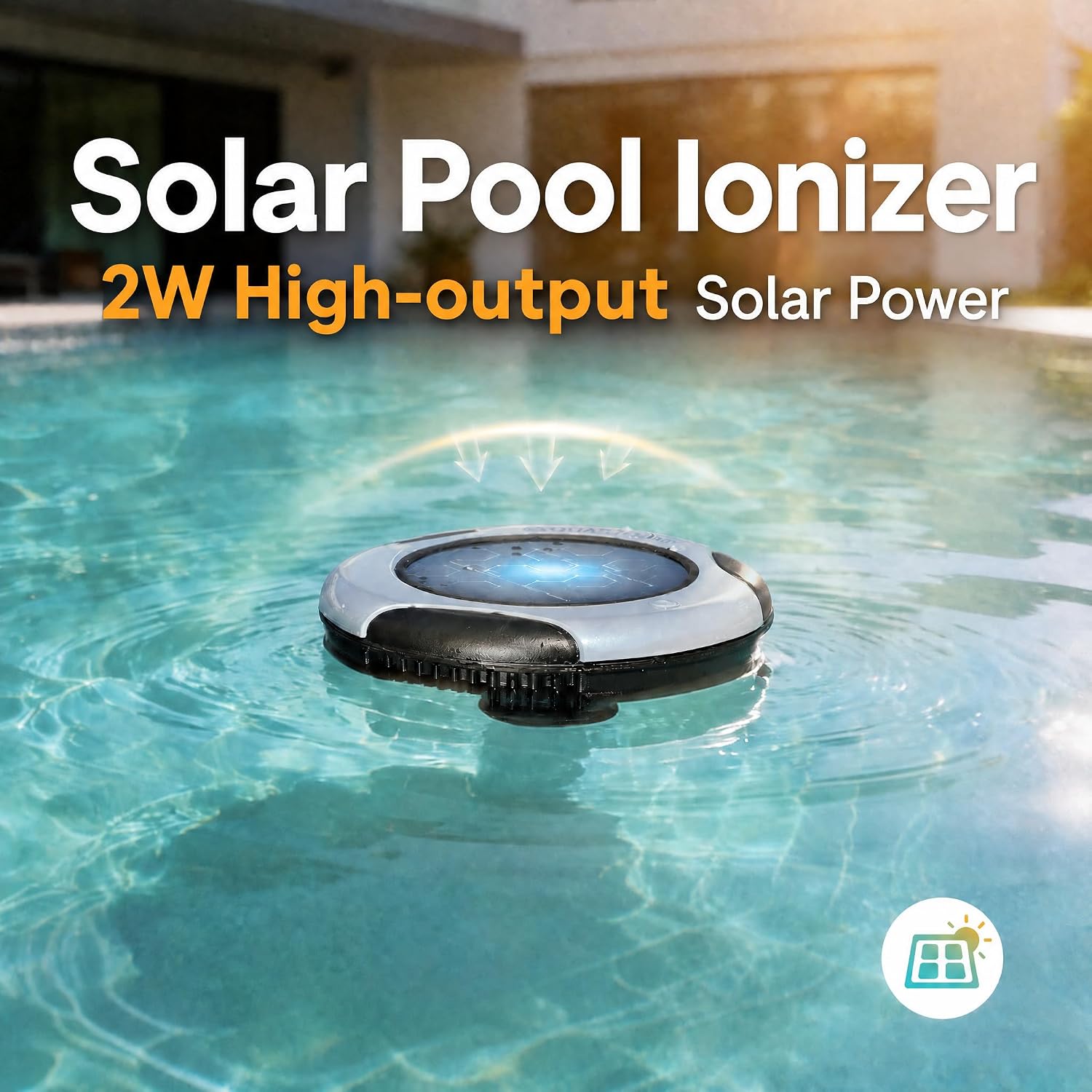 AQUASTRONG Solar Powered Pool Care System with 19.9 oz Copper Anode. 2W Solar Panel. Floating Design for Above Ground & Inground Pools up to 50.000 Gallons. Compatible with Multiple Pool Types