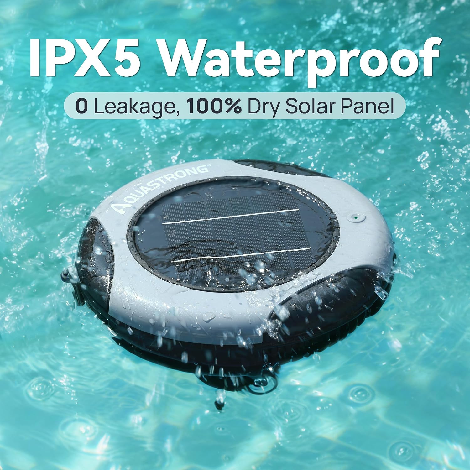 AQUASTRONG Solar Powered Pool Care System with 19.9 oz Copper Anode. 2W Solar Panel. Floating Design for Above Ground & Inground Pools up to 50.000 Gallons. Compatible with Multiple Pool Types