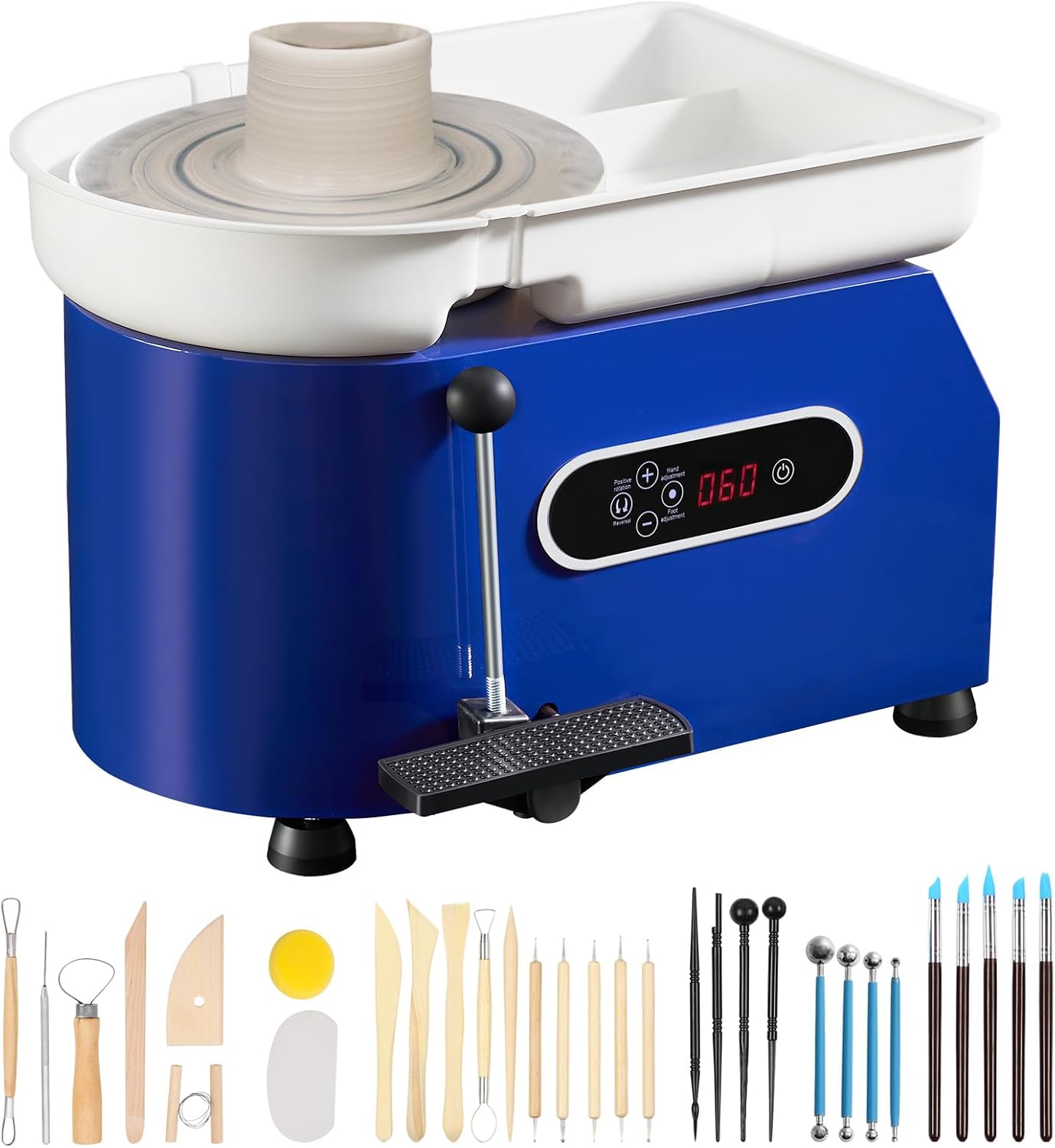 VEVOR 11in Pottery Wheel for Adults Beginners. 450W Ceramic Wheel Forming Machine With LCD Touch Screen. Adjustable 60-300RPM Speed Handle and Foot Pedal Control. 32PCS Accessory Tools Kit. Craft Gift