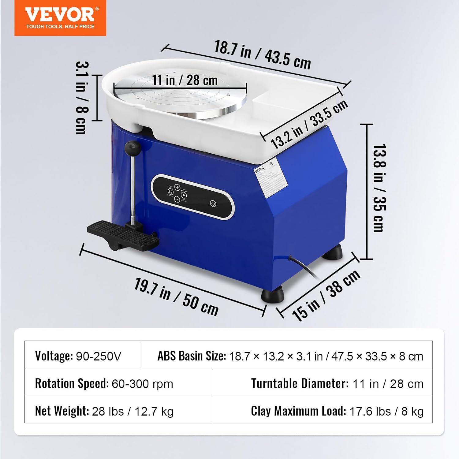 VEVOR 11in Pottery Wheel for Adults Beginners. 450W Ceramic Wheel Forming Machine With LCD Touch Screen. Adjustable 60-300RPM Speed Handle and Foot Pedal Control. 32PCS Accessory Tools Kit. Craft Gift