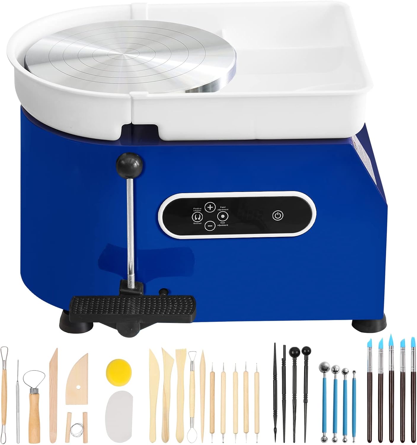 VEVOR 11in Pottery Wheel for Adults Beginners. 450W Ceramic Wheel Forming Machine With LCD Touch Screen. Adjustable 60-300RPM Speed Handle and Foot Pedal Control. 32PCS Accessory Tools Kit. Craft Gift