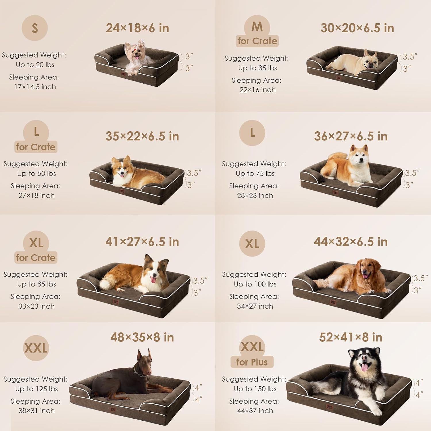 EHEYCIGA Orthopedic Small Dog Bed. Waterproof Memory Foam Washable Pet Beds | Non-Slip Bottom and Egg-Crate Foam Medium Pet Couch Bed with Washable Removable Cover. Brown