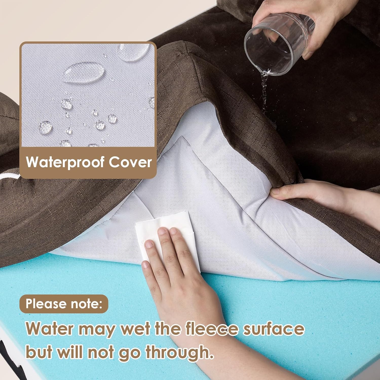 EHEYCIGA Orthopedic Small Dog Bed. Waterproof Memory Foam Washable Pet Beds | Non-Slip Bottom and Egg-Crate Foam Medium Pet Couch Bed with Washable Removable Cover. Brown