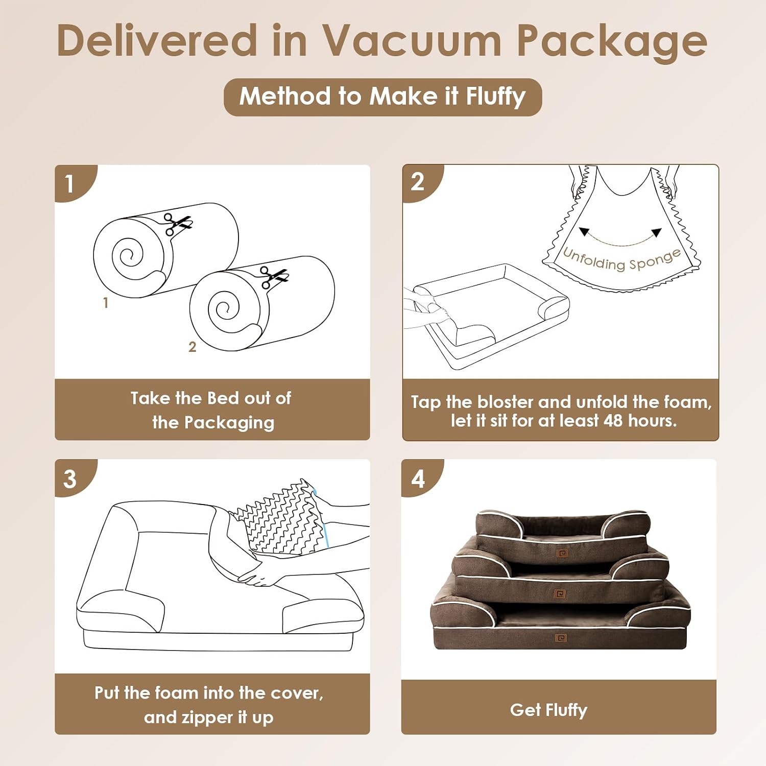 EHEYCIGA Orthopedic Small Dog Bed. Waterproof Memory Foam Washable Pet Beds | Non-Slip Bottom and Egg-Crate Foam Medium Pet Couch Bed with Washable Removable Cover. Brown