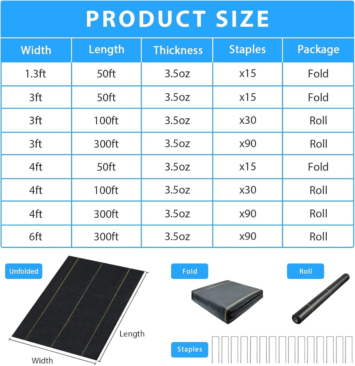 Sunocity 8ft x300ft Black Weed Barrier 3.5oz Landscape Premium Fabric-Heavy Duty Woven Ground Cloth with Superior Permeability Weed Control Convenient Design