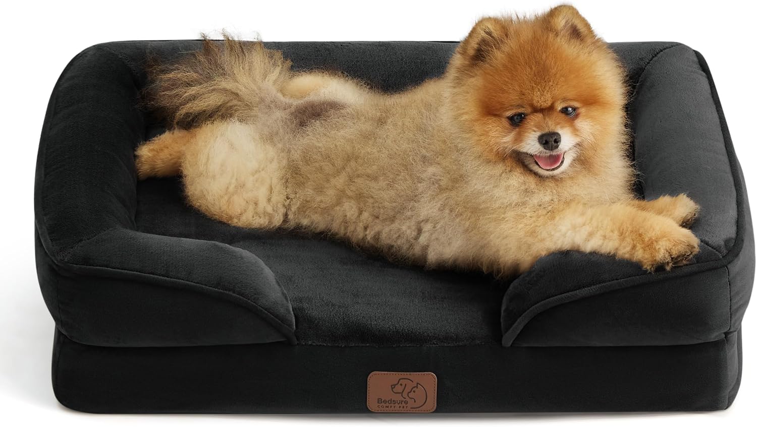 Bedsure Orthopedic Dog Beds for Small Dogs with Removable Washable Cover | 24 Classic Comfy Puppy Couch Sofa Waterproof. Cozy Bolster Sides. Nonslip Bottom. Pet bed for Cats.Senior Dogs. Black