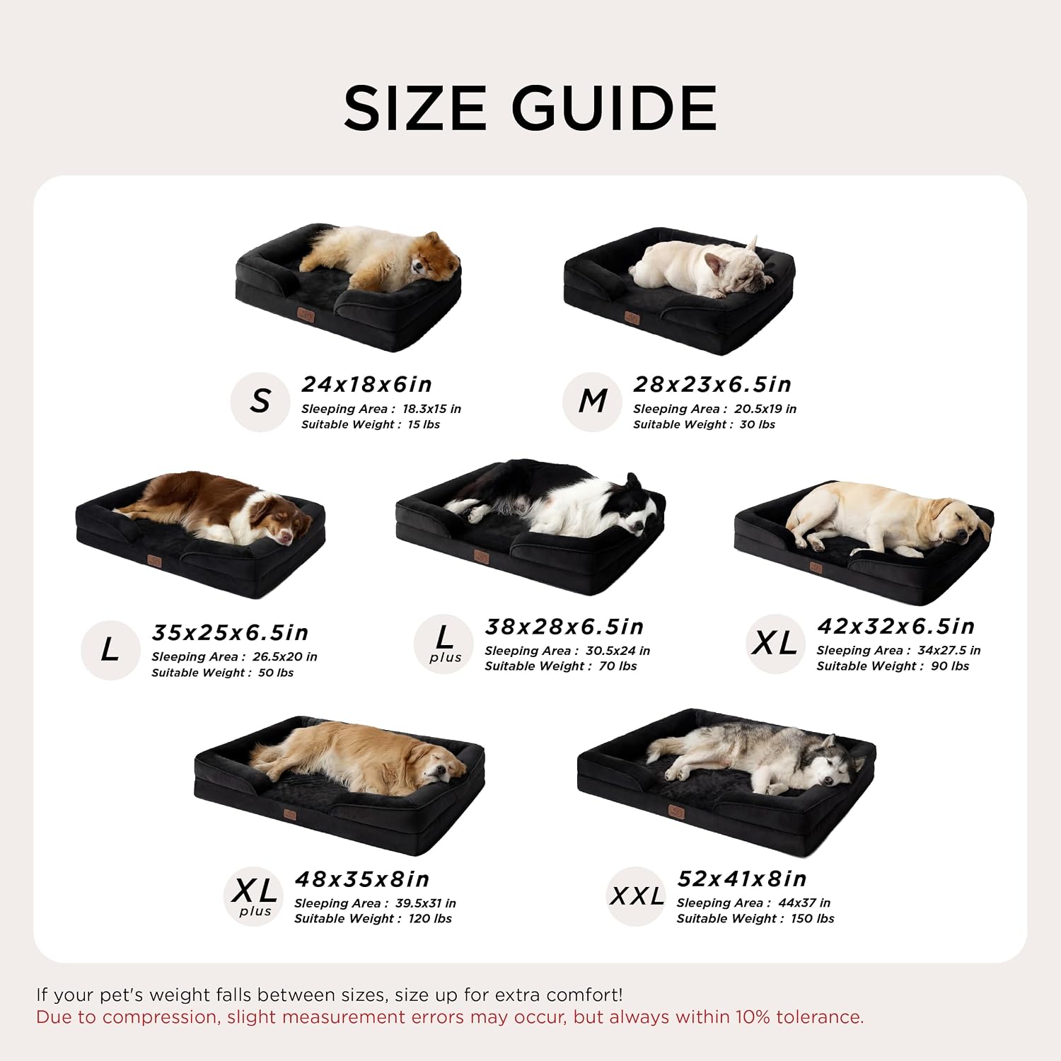 Bedsure Orthopedic Dog Beds for Small Dogs with Removable Washable Cover | 24 Classic Comfy Puppy Couch Sofa Waterproof. Cozy Bolster Sides. Nonslip Bottom. Pet bed for Cats.Senior Dogs. Black
