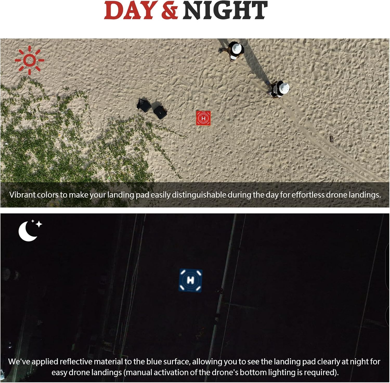FPVtosky Nighttime Reflective Drone Landing Pad. Fast-fold Double Sided Waterproof Landig Pad Weighted for DJI Lito X1/Mini 5 Pro/ 4/3 Pro/Mini 4k / Mavic 4 / Air 3s/ Avata 2/ Neo/Flip