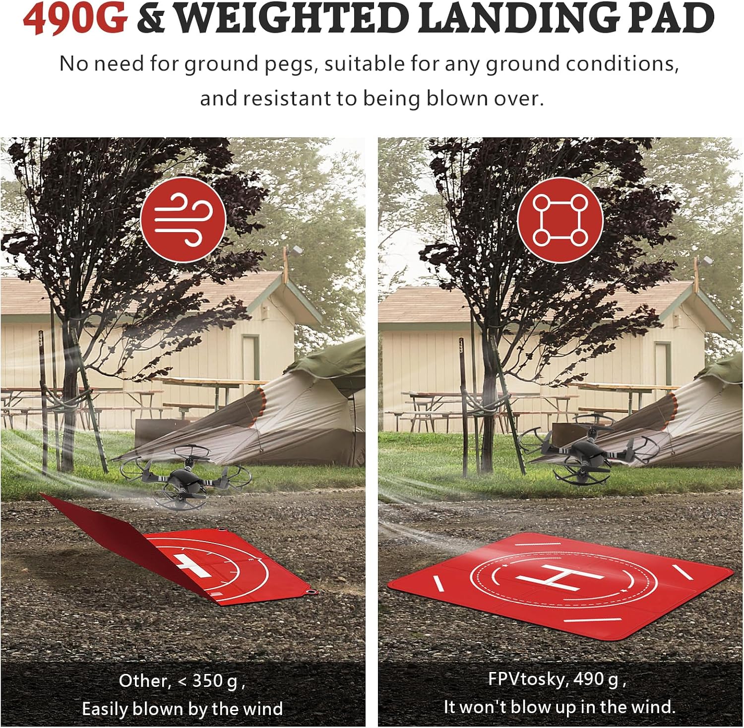 FPVtosky Nighttime Reflective Drone Landing Pad. Fast-fold Double Sided Waterproof Landig Pad Weighted for DJI Lito X1/Mini 5 Pro/ 4/3 Pro/Mini 4k / Mavic 4 / Air 3s/ Avata 2/ Neo/Flip