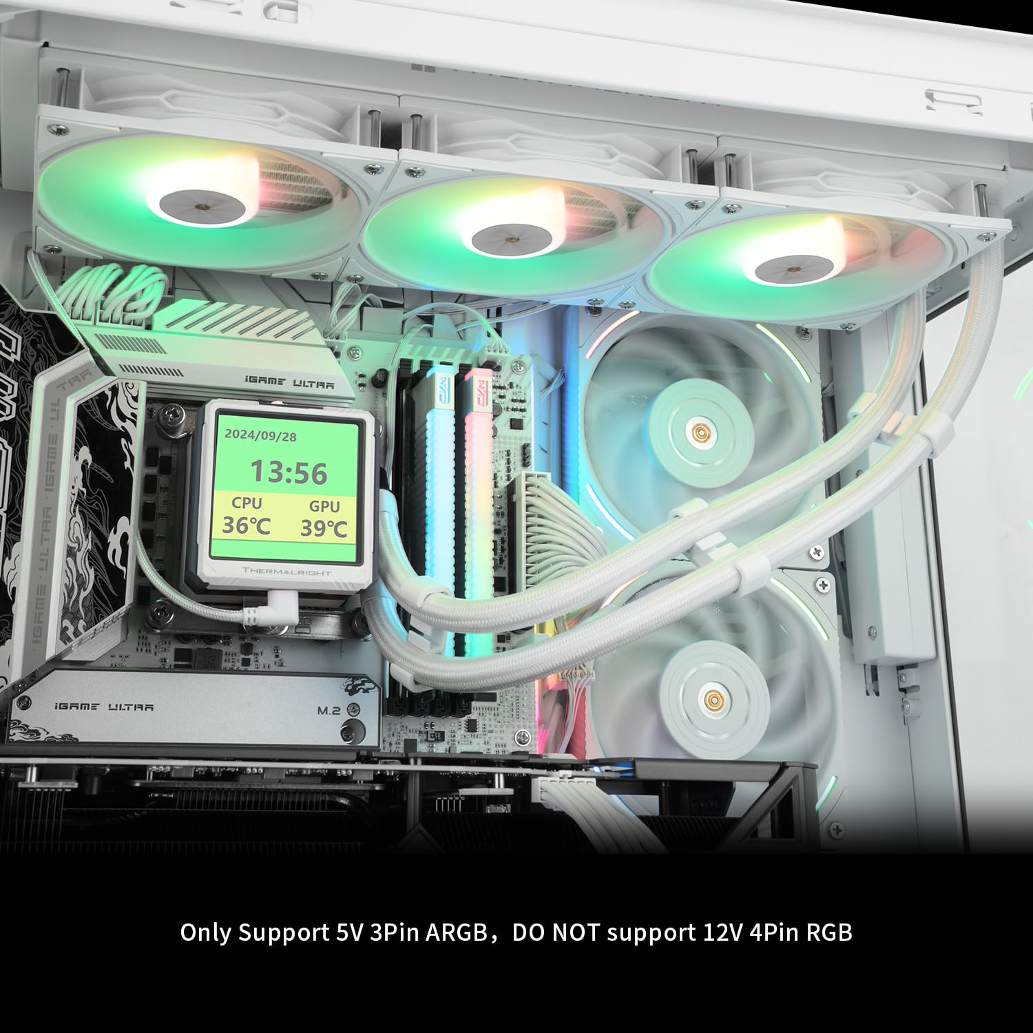 Thermalright FW360 Ultra ARGB White CPU AIO Cooler.PC 360 Specification Water Cooler System.IPS LCD Screen with 480x480 Resolution.for AM5.Intel LGA1700/1851.High Performance Pump.2.88in LCD Screen