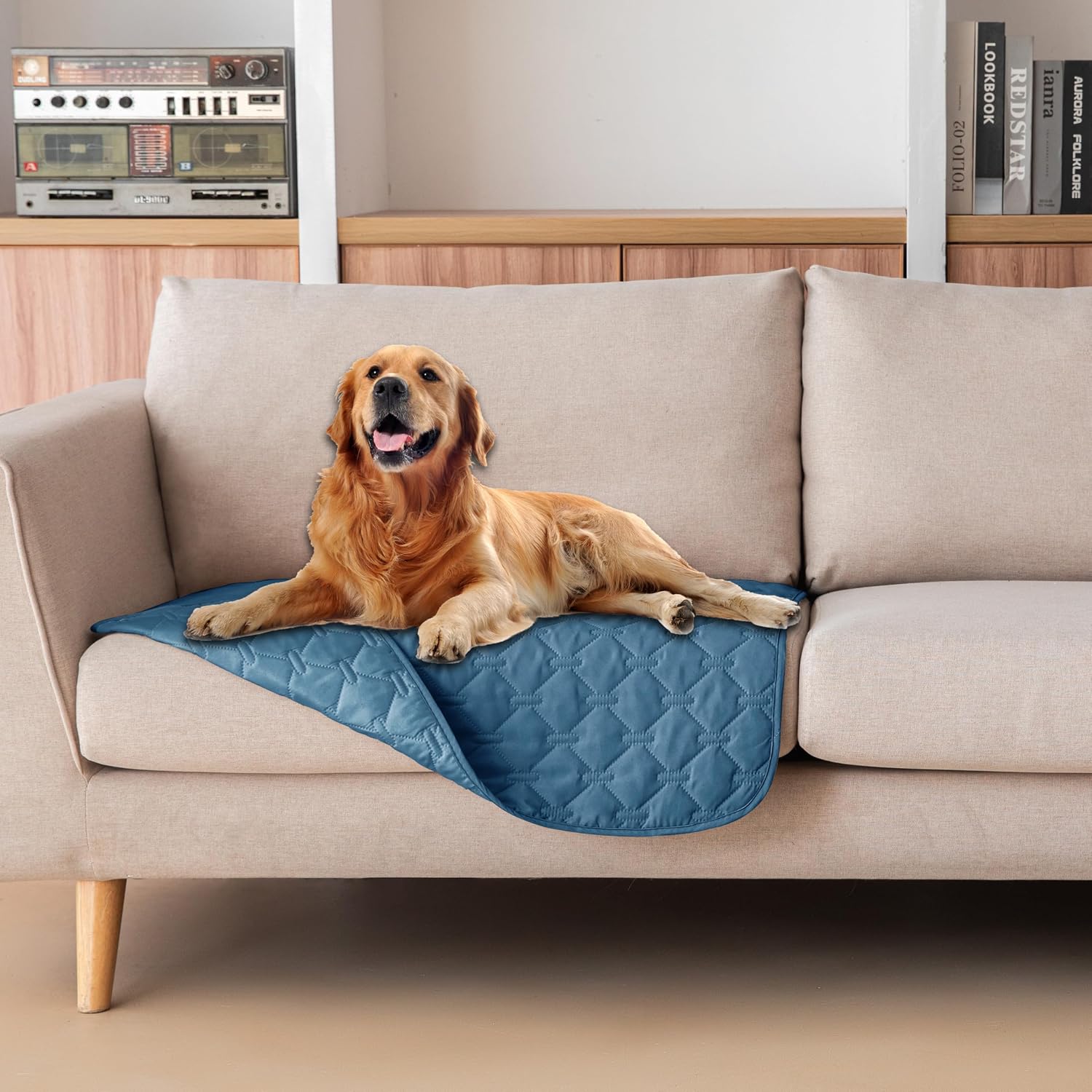 gogobunny 3X Stronger Waterproof Pet Blanket. Scratch Proof Furniture Protector for Dogs Cats. Reversible Cover 30x30 Inch. Dark Blue