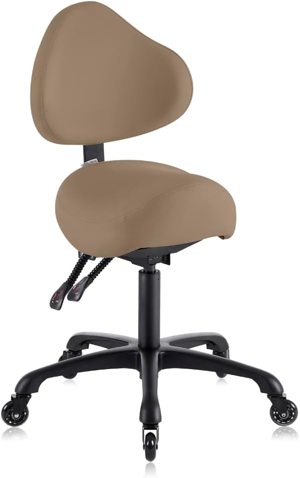 Ergonomic Saddle Chair with Back Support. Adjustable Rolling Stool | Aluminum Base · Adjustable Backrest · PU Casters · 400 lb Capacity · Dental. Salon. Spa & Office