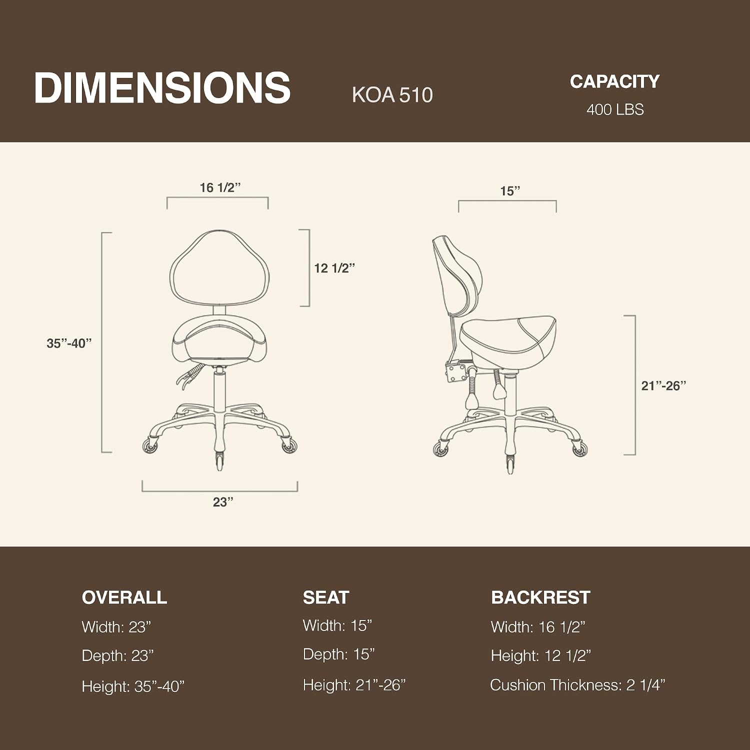 Ergonomic Saddle Chair with Back Support. Adjustable Rolling Stool | Aluminum Base · Adjustable Backrest · PU Casters · 400 lb Capacity · Dental. Salon. Spa & Office
