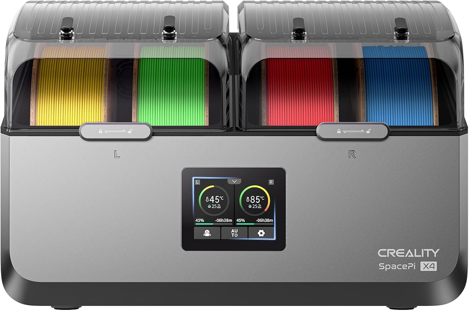 Official Creality Filament Dryer. Space Pi X4 Filament Storage Box. 85℃ Max Temperature. Dual Independent Heating Chambers. Power Saving for PLA PETG ABS TPU ASA PC PA PAHT. DB-05