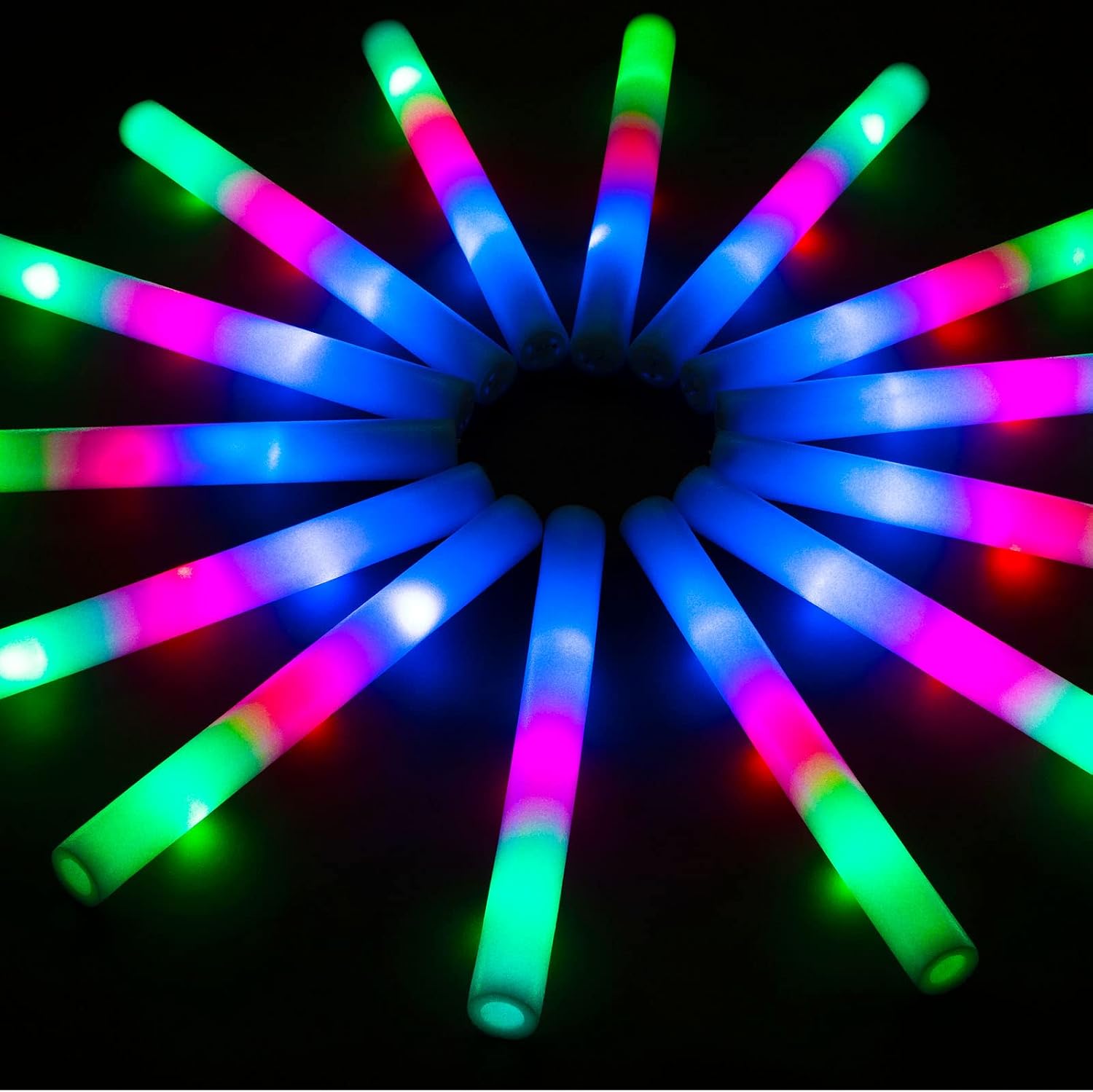 SHQDD 54PCS Foam Glow Sticks Bulk. Light up Foam Sticks with 3 Modes of Color Flashing. Glow Sticks Party Pack. Light up in the Dark Party Supplies for Wedding. Concert. New Year. Halloween