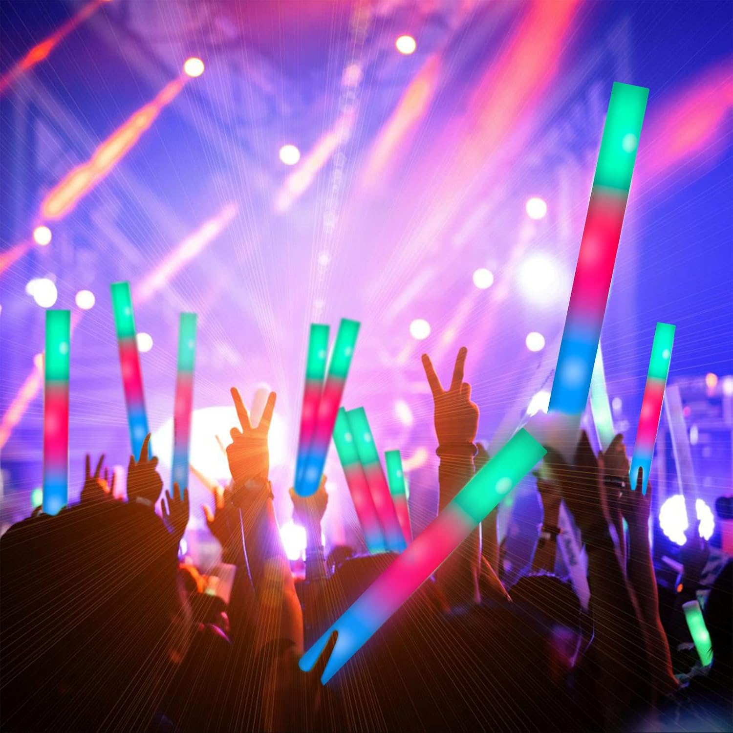 SHQDD 54PCS Foam Glow Sticks Bulk. Light up Foam Sticks with 3 Modes of Color Flashing. Glow Sticks Party Pack. Light up in the Dark Party Supplies for Wedding. Concert. New Year. Halloween