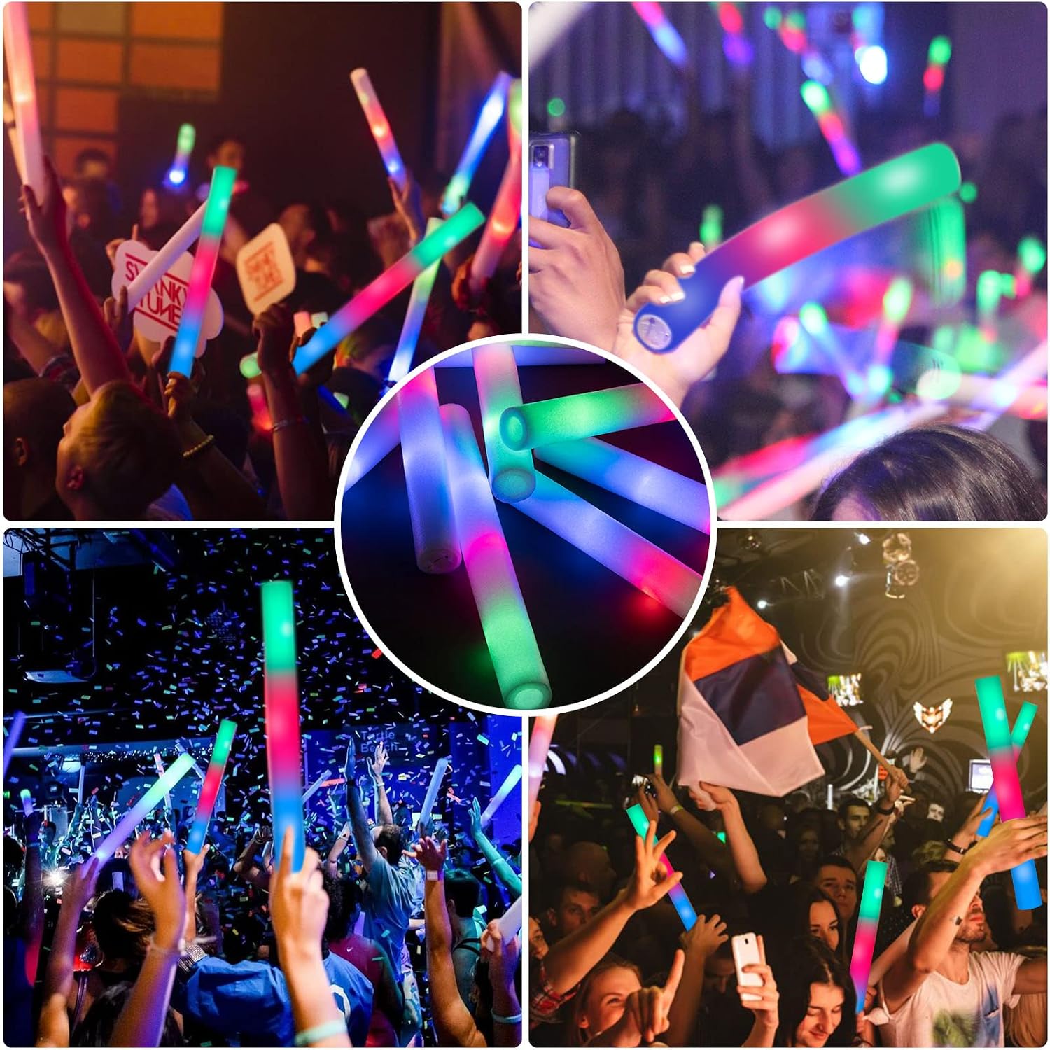 SHQDD 54PCS Foam Glow Sticks Bulk. Light up Foam Sticks with 3 Modes of Color Flashing. Glow Sticks Party Pack. Light up in the Dark Party Supplies for Wedding. Concert. New Year. Halloween