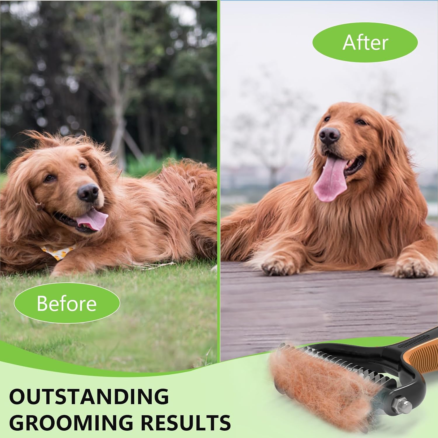 Staltwo Deshedding Dog Brush for Shedding. Undercoat Rake for Dog&Cat | Orange Extra-Wide Double-Sided Pet Grooming tool | Shedding Control for Long/Medium-Haired Dogs and Cats. Knot Removal
