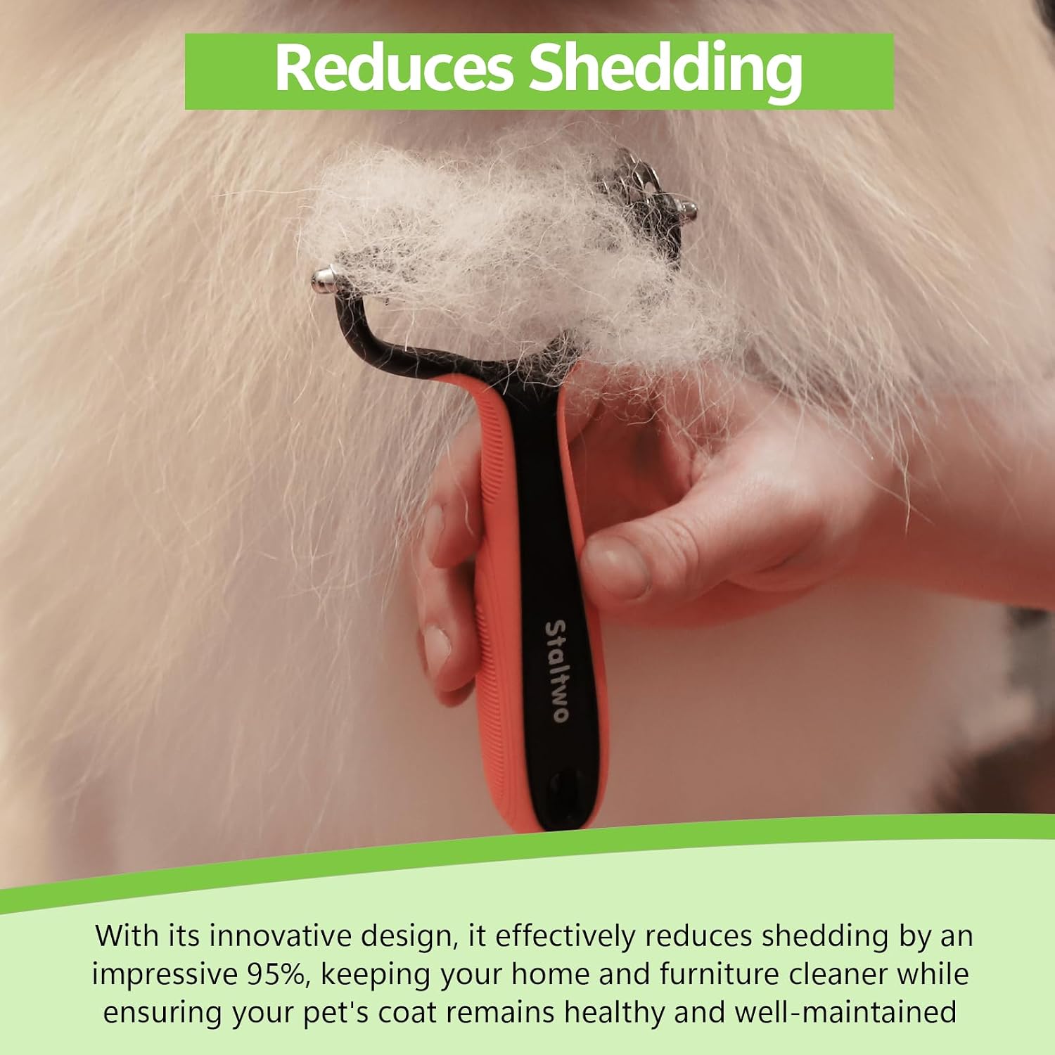 Staltwo Deshedding Dog Brush for Shedding. Undercoat Rake for Dog&Cat | Orange Extra-Wide Double-Sided Pet Grooming tool | Shedding Control for Long/Medium-Haired Dogs and Cats. Knot Removal