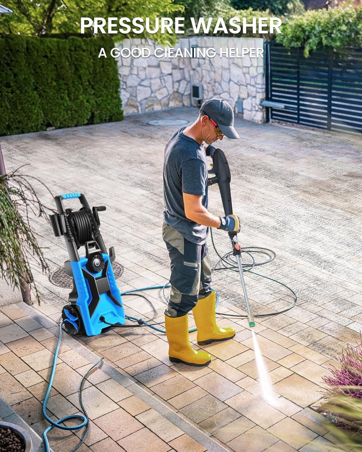 Electric Pressure Washer.5000 PSI 3.6GPM Adjustable Pressure.Power Washer Electric Powered with Foam Cannon.4 Nozzle.33FT Hose.GFCI Protection and Soap Bottle for Home/Cars/Fences (Blue)
