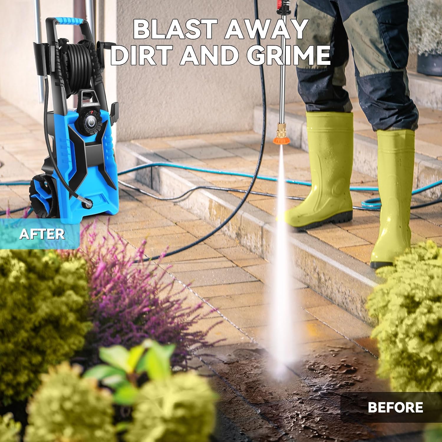 Electric Pressure Washer.5000 PSI 3.6GPM Adjustable Pressure.Power Washer Electric Powered with Foam Cannon.4 Nozzle.33FT Hose.GFCI Protection and Soap Bottle for Home/Cars/Fences (Blue)