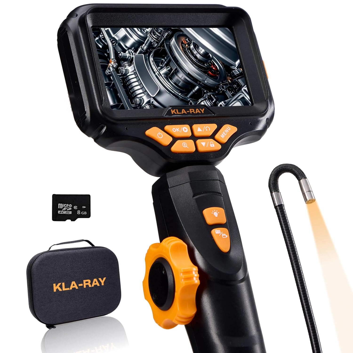 KLARAY US23-MD62 Two-Way Articulating Borescope with Light. Industrial Endoscope Inspection Camera with 6.2mm Articulated Probe. Flexible Mechanic Snake Scope for Automotive Engine - 3.3FT