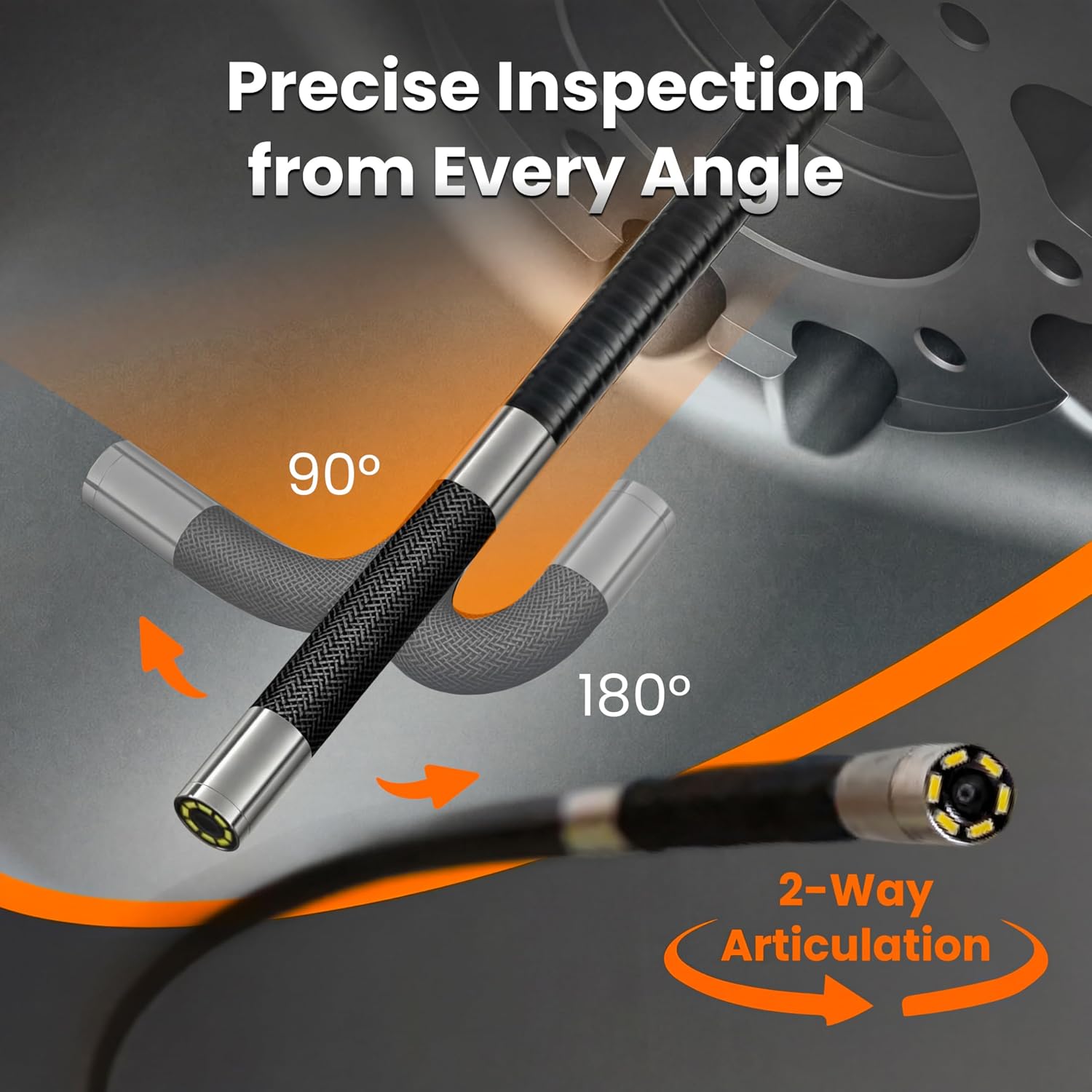 KLARAY US23-MD62 Two-Way Articulating Borescope with Light. Industrial Endoscope Inspection Camera with 6.2mm Articulated Probe. Flexible Mechanic Snake Scope for Automotive Engine - 3.3FT
