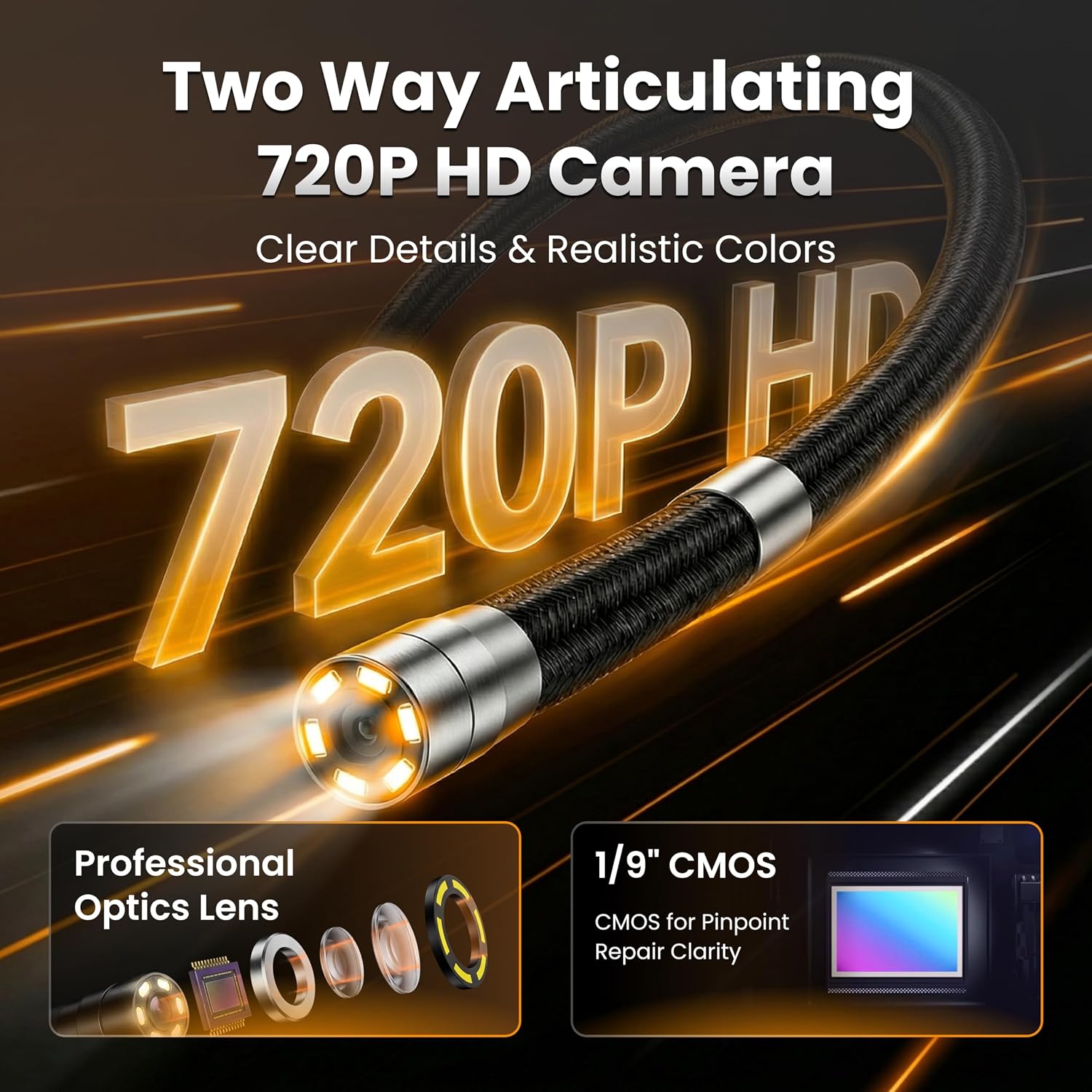 KLARAY US23-MD62 Two-Way Articulating Borescope with Light. Industrial Endoscope Inspection Camera with 6.2mm Articulated Probe. Flexible Mechanic Snake Scope for Automotive Engine - 3.3FT