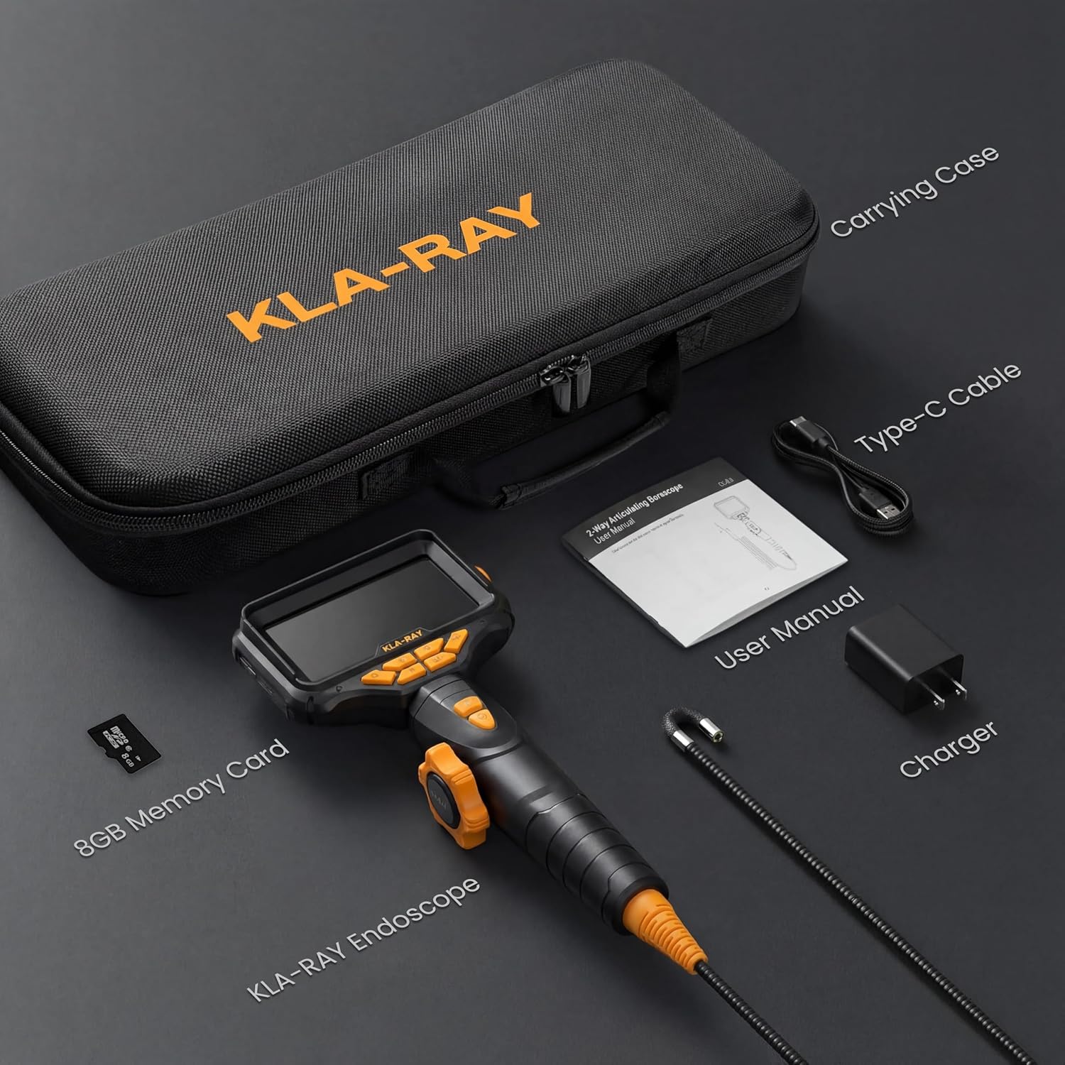 KLARAY US23-MD62 Two-Way Articulating Borescope with Light. Industrial Endoscope Inspection Camera with 6.2mm Articulated Probe. Flexible Mechanic Snake Scope for Automotive Engine - 3.3FT
