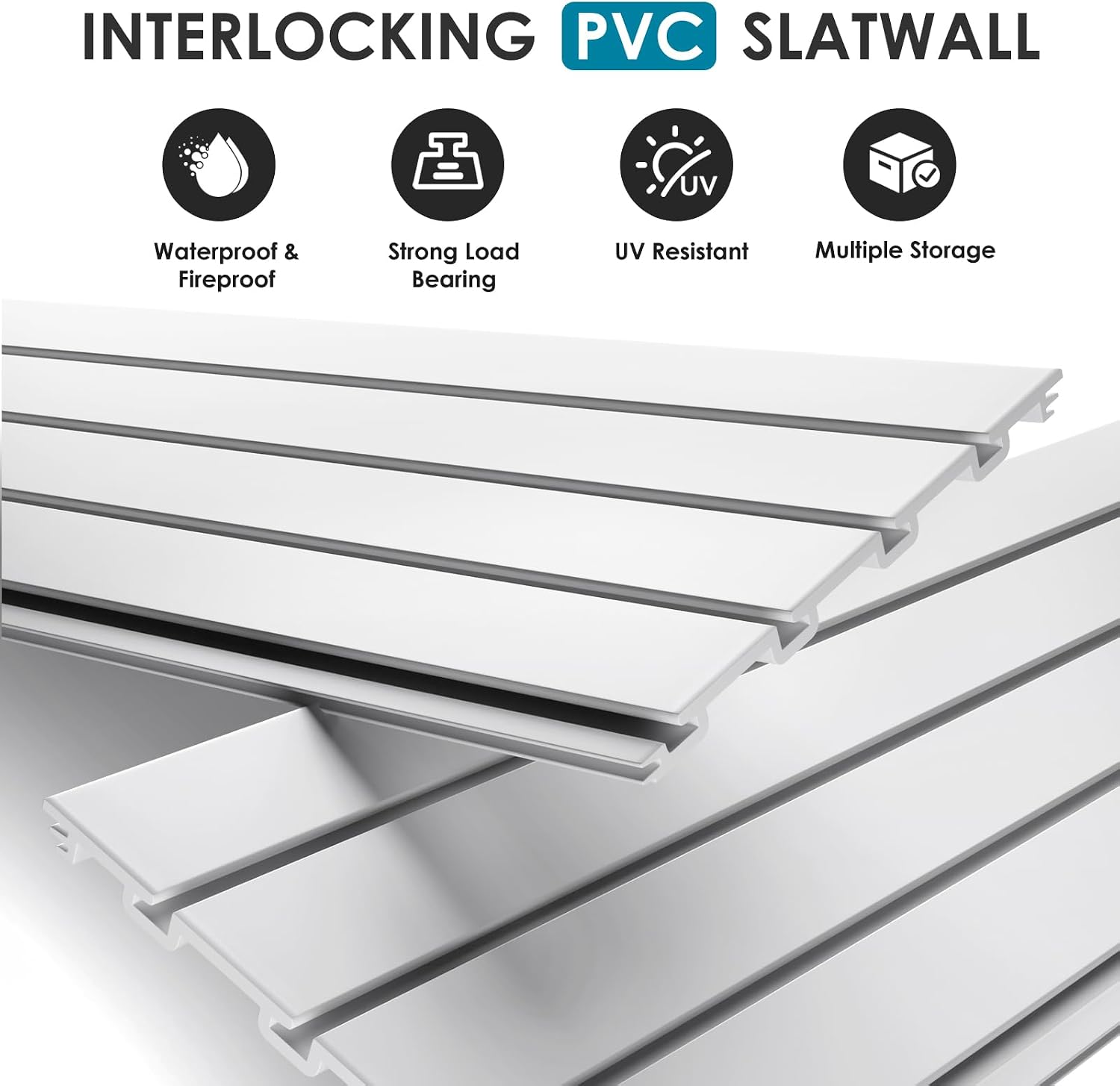Brakki Slat Wall Paneling 4x4 Ft. Slatwall Garage Organizer Storage System | PVC Slatwall Panels. Garage Organization Product. Heavy Duty Wall Mounted. Tool Storage for Home. White