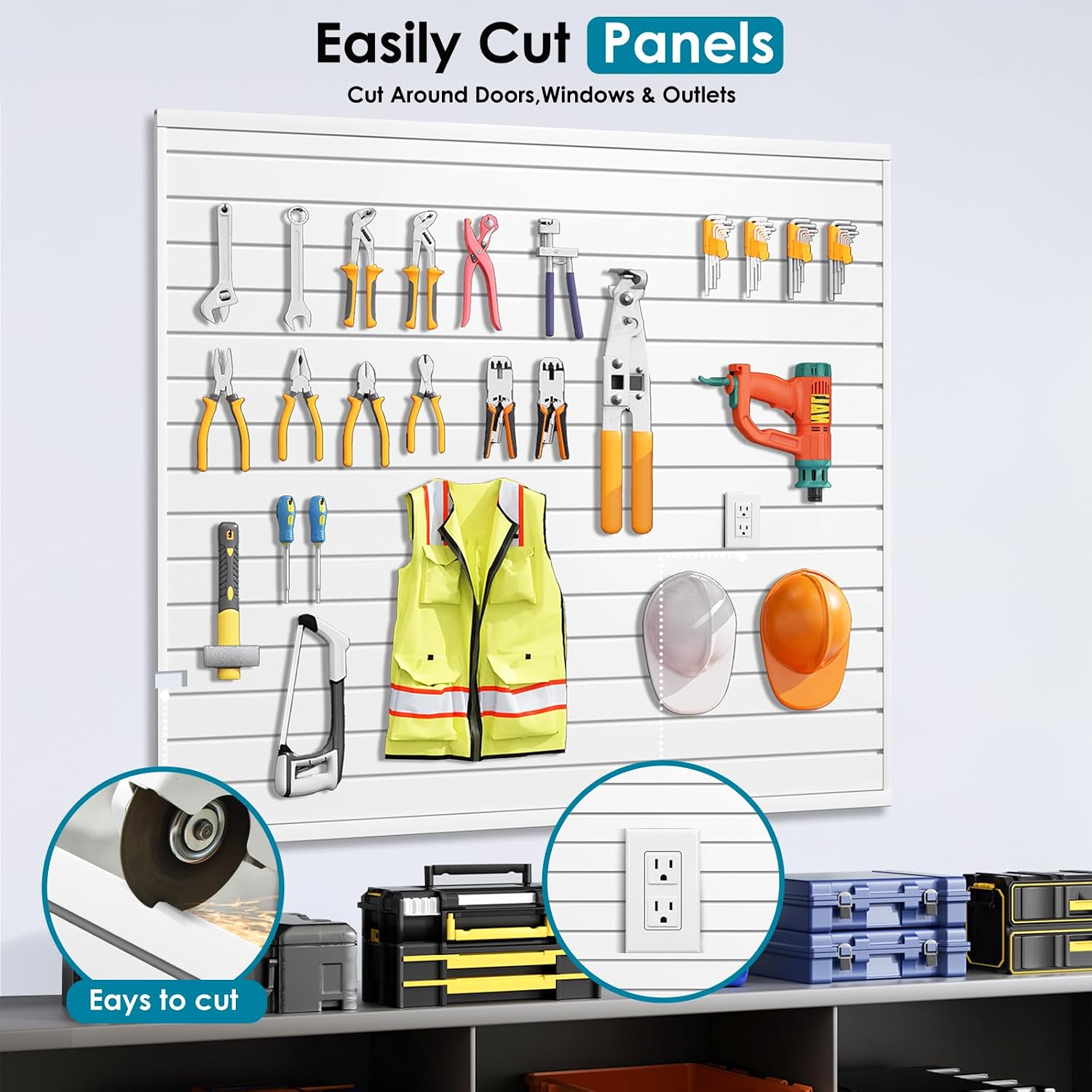 Brakki Slat Wall Paneling 4x4 Ft. Slatwall Garage Organizer Storage System | PVC Slatwall Panels. Garage Organization Product. Heavy Duty Wall Mounted. Tool Storage for Home. White