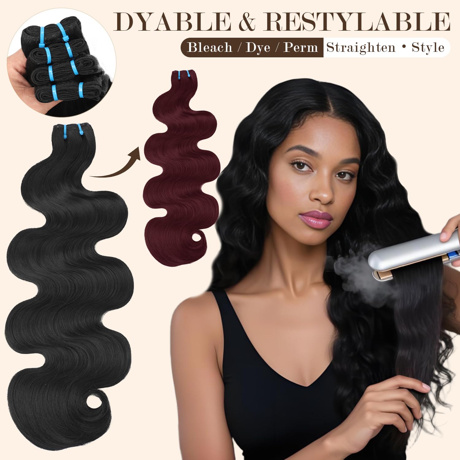 16A Body Wave Bundles Human Hair 100% Real Raw Human Hair Bundles Body Wave 22 22 24 24 Inch.No Tangle Shedding.Triple Lifespan Virgin Hair Extensions Thick Weave Reusable