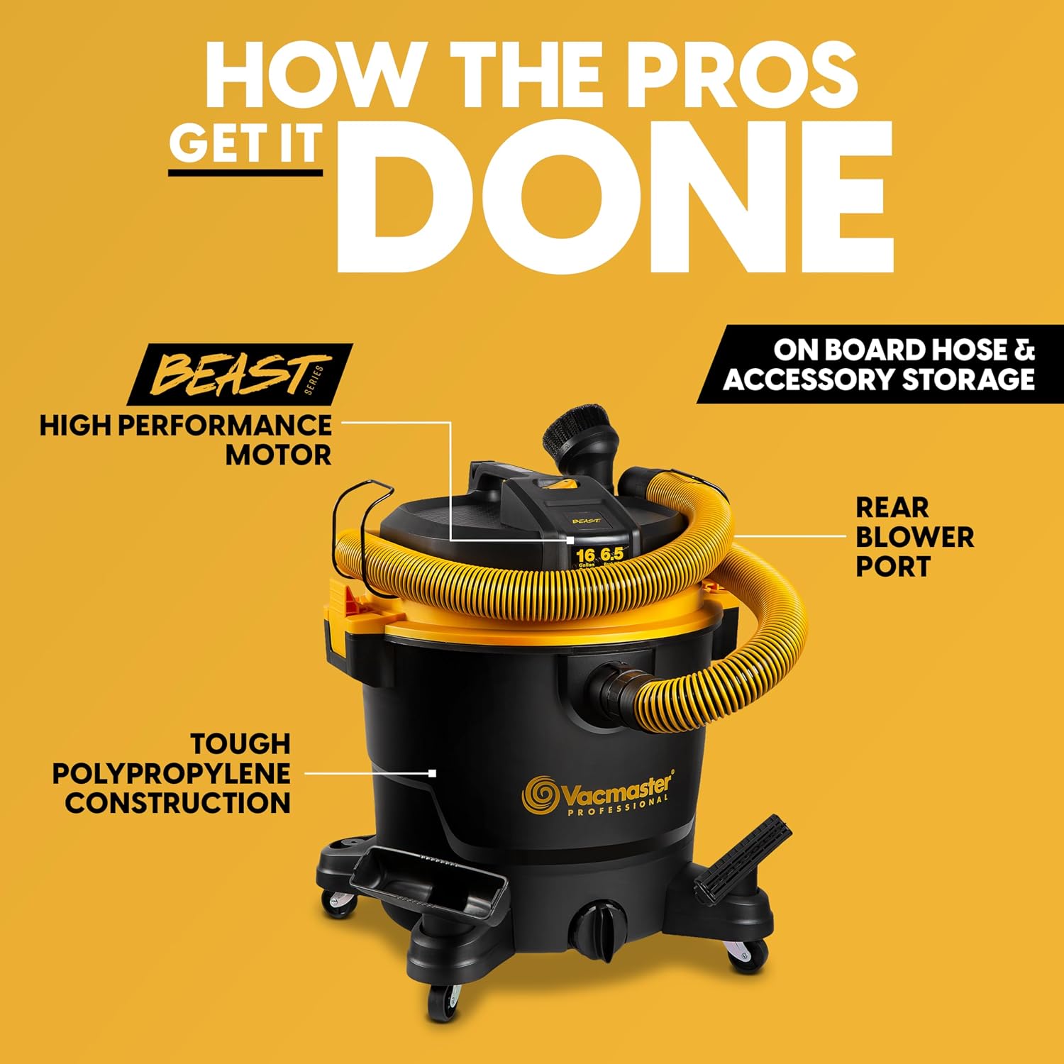 Vacmaster Professional Beast VJH1612PF 0203 16-Gal 6.5 PHP Large Wet/Dry Vac