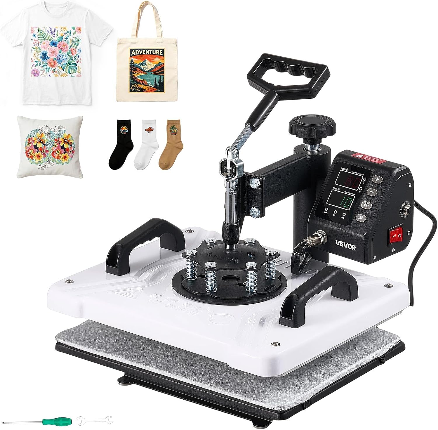 VEVOR Heat Press Machine 12 x 15 in Sublimation Press Machine Swing Away. Heat Up Fast and Even. Digital Precise Time and Temperature Control. for T-Shirts. Canvas Tote Bags. Pillowcases. Socks