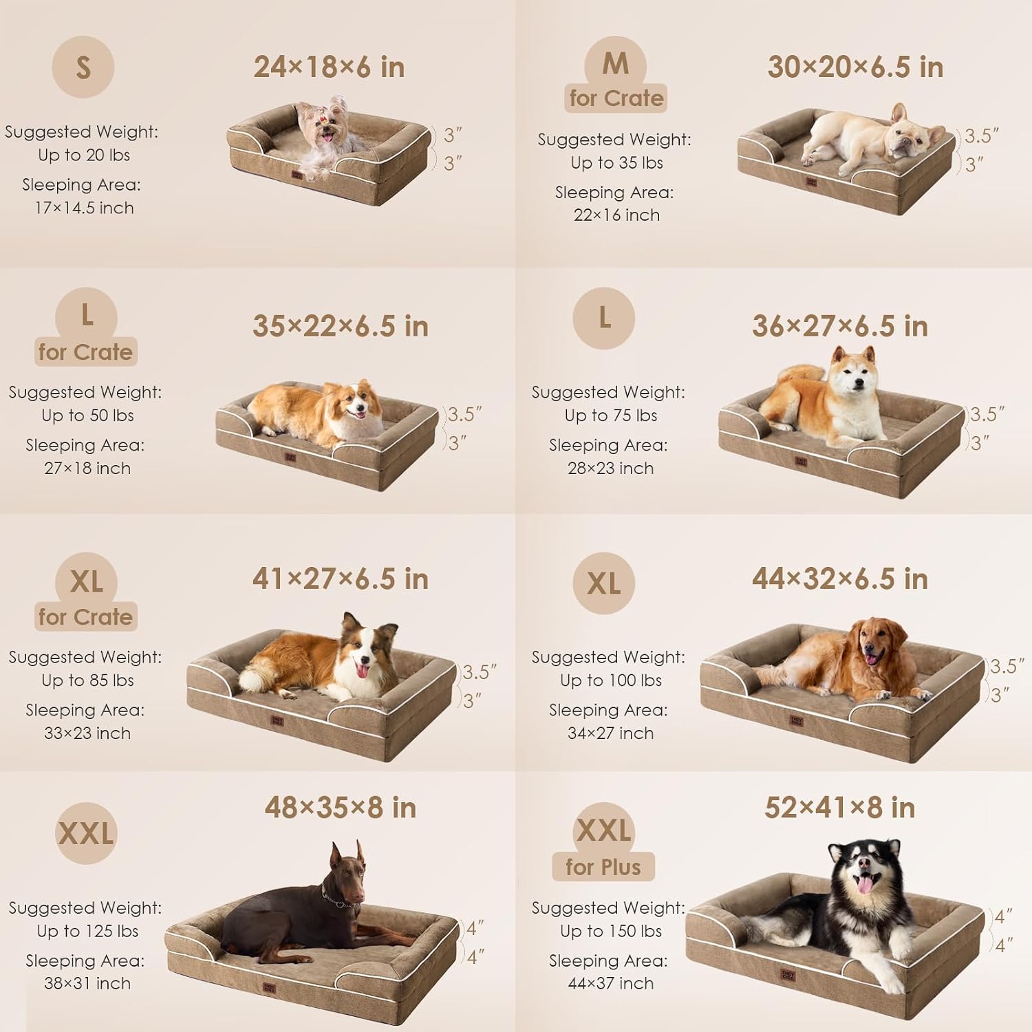 EHEYCIGA Orthopedic Small Dog Bed. Waterproof Memory Foam Washable Pet Beds | Non-Slip Bottom and Egg-Crate Foam Medium Pet Couch Bed with Washable Removable Cover. Camel