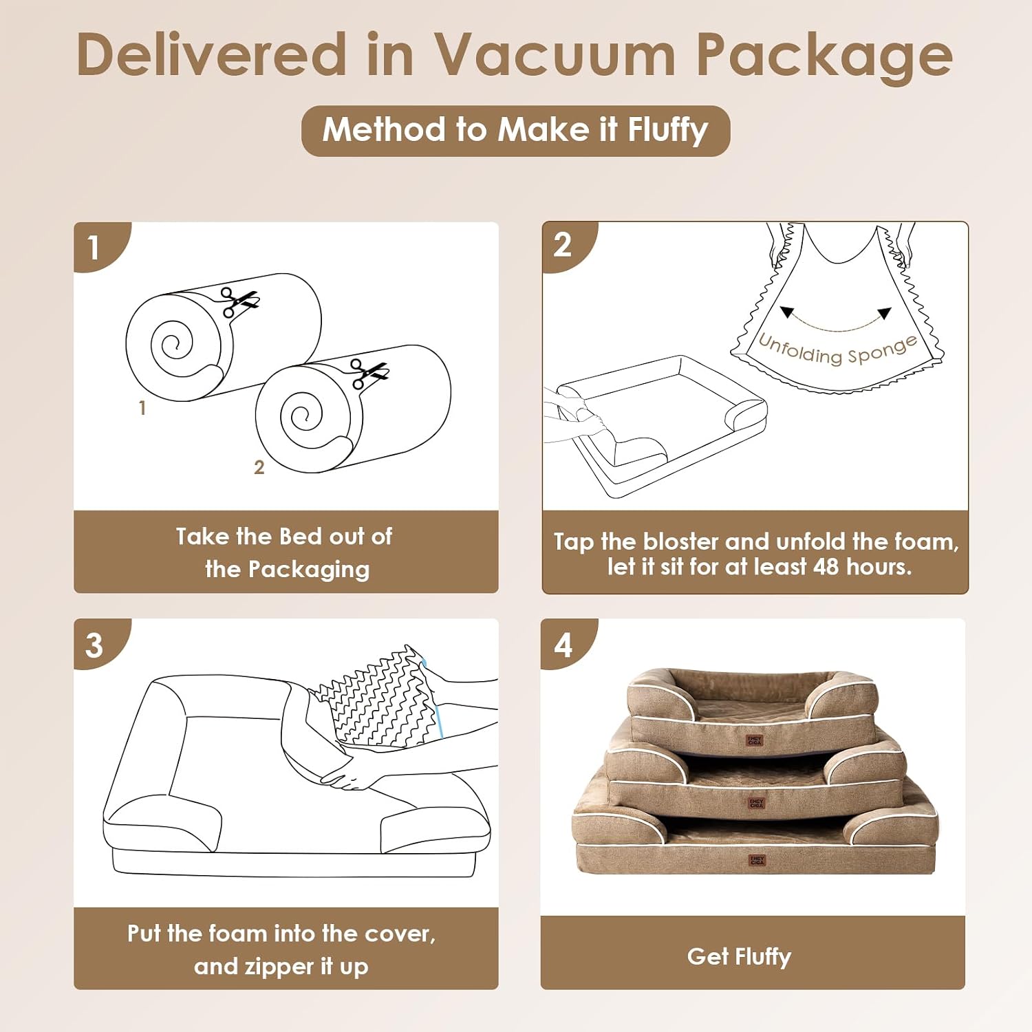 EHEYCIGA Orthopedic Small Dog Bed. Waterproof Memory Foam Washable Pet Beds | Non-Slip Bottom and Egg-Crate Foam Medium Pet Couch Bed with Washable Removable Cover. Camel