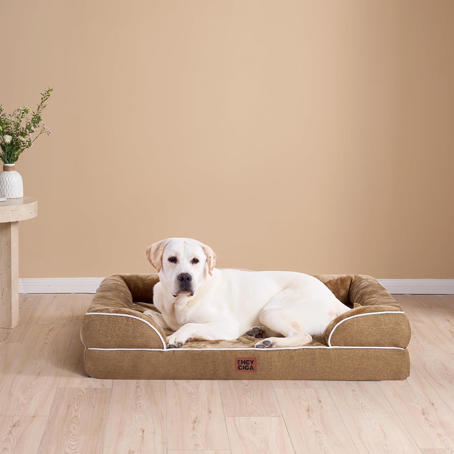 EHEYCIGA Orthopedic Small Dog Bed. Waterproof Memory Foam Washable Pet Beds | Non-Slip Bottom and Egg-Crate Foam Medium Pet Couch Bed with Washable Removable Cover. Camel