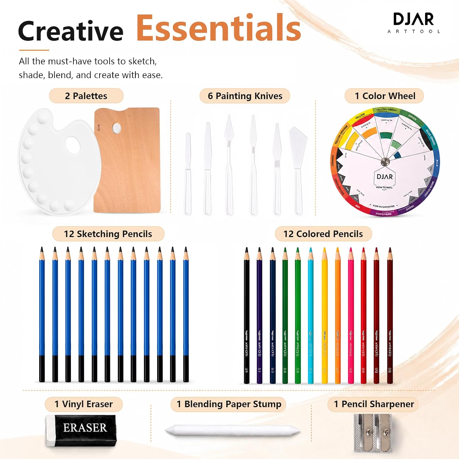 DJAR 169-Piece Wooden French Easel Art Painting Kit for Adults | Portable Plein Air Artist Supply Kit with 48 Acrylic. 24 Watercolor & 24 Oil Paints. Gift for Artists. Students & Beginners