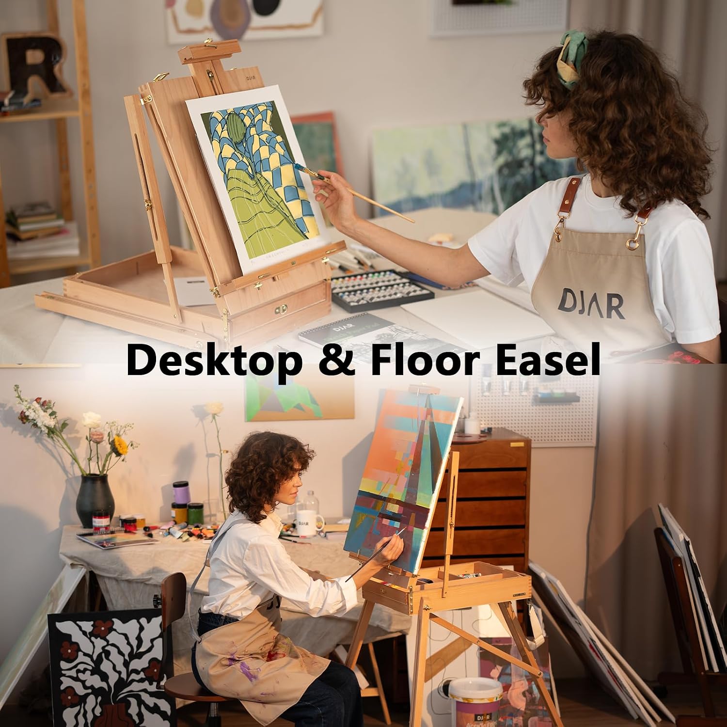 DJAR 169-Piece Wooden French Easel Art Painting Kit for Adults | Portable Plein Air Artist Supply Kit with 48 Acrylic. 24 Watercolor & 24 Oil Paints. Gift for Artists. Students & Beginners